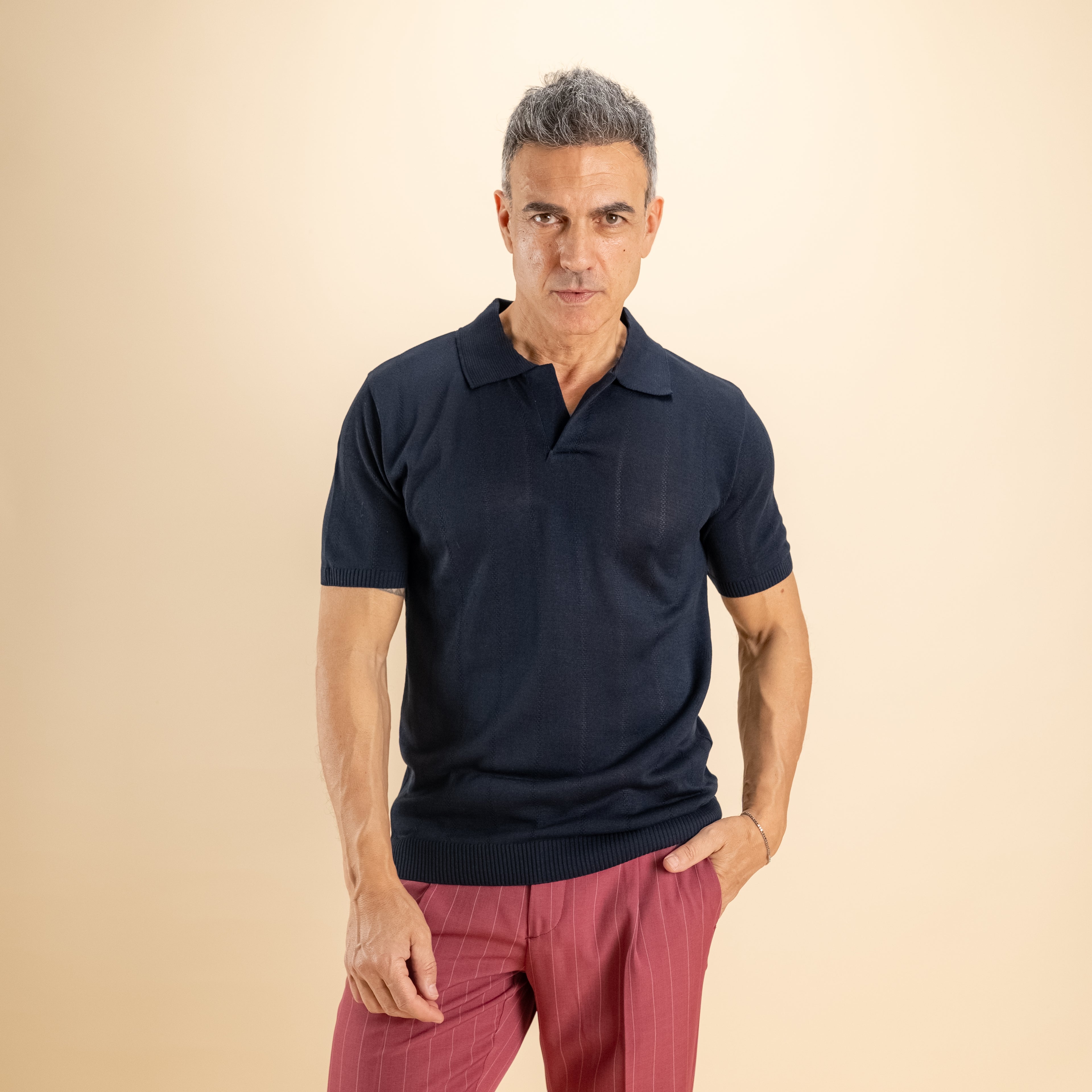 Polo derby micro-traforata - Blu Scuro