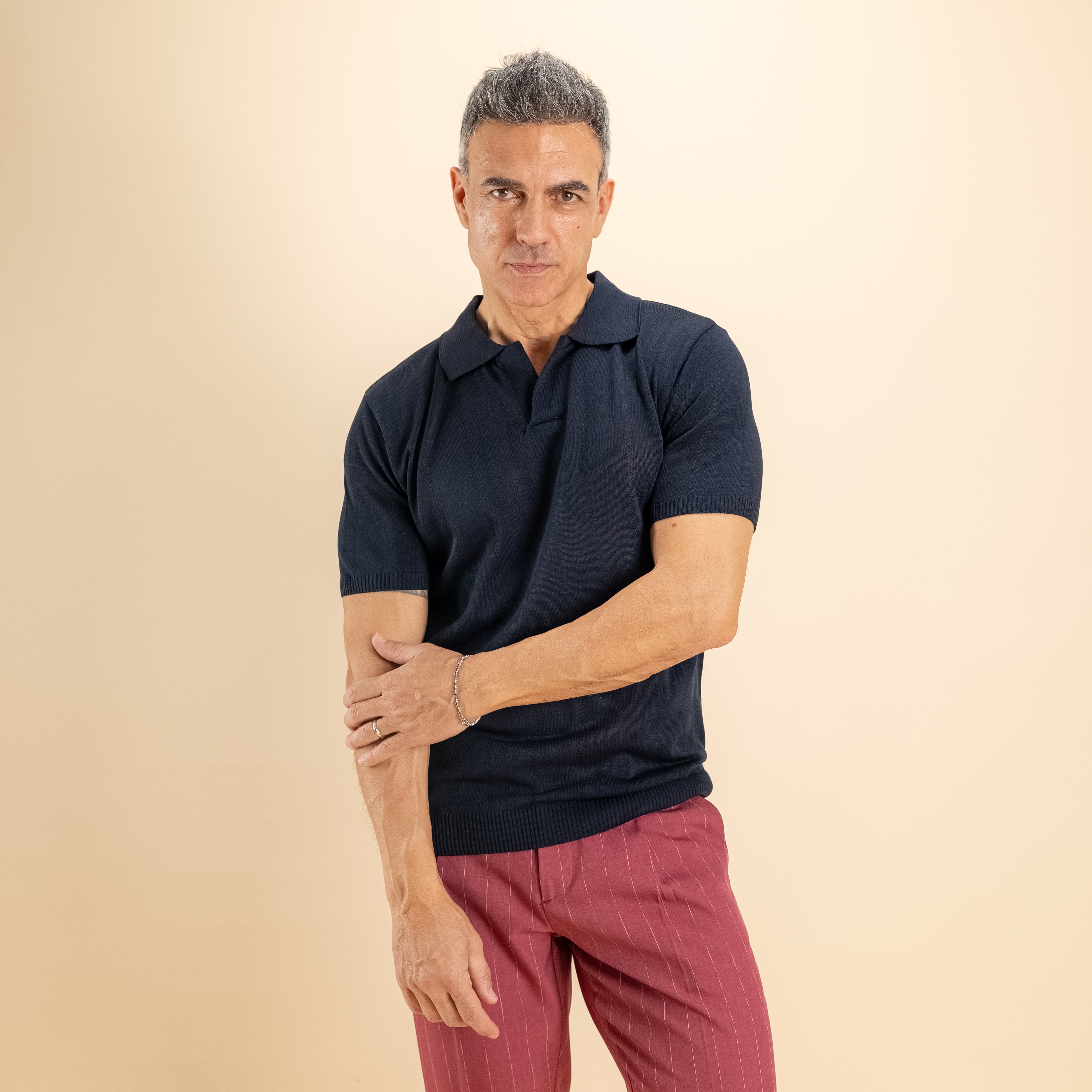 Polo derby micro-traforata - Blu Scuro