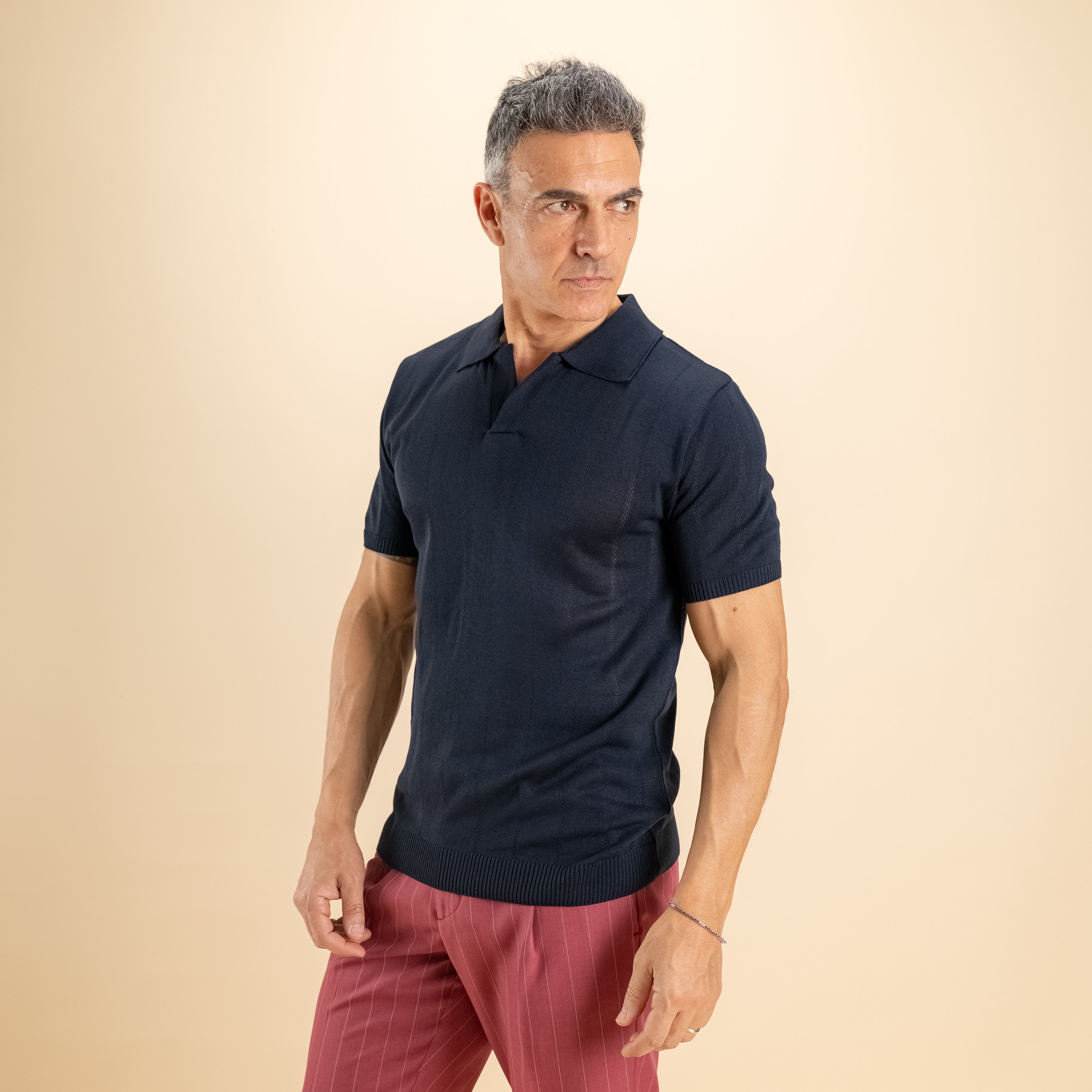 Polo derby micro-traforata - Blu Scuro