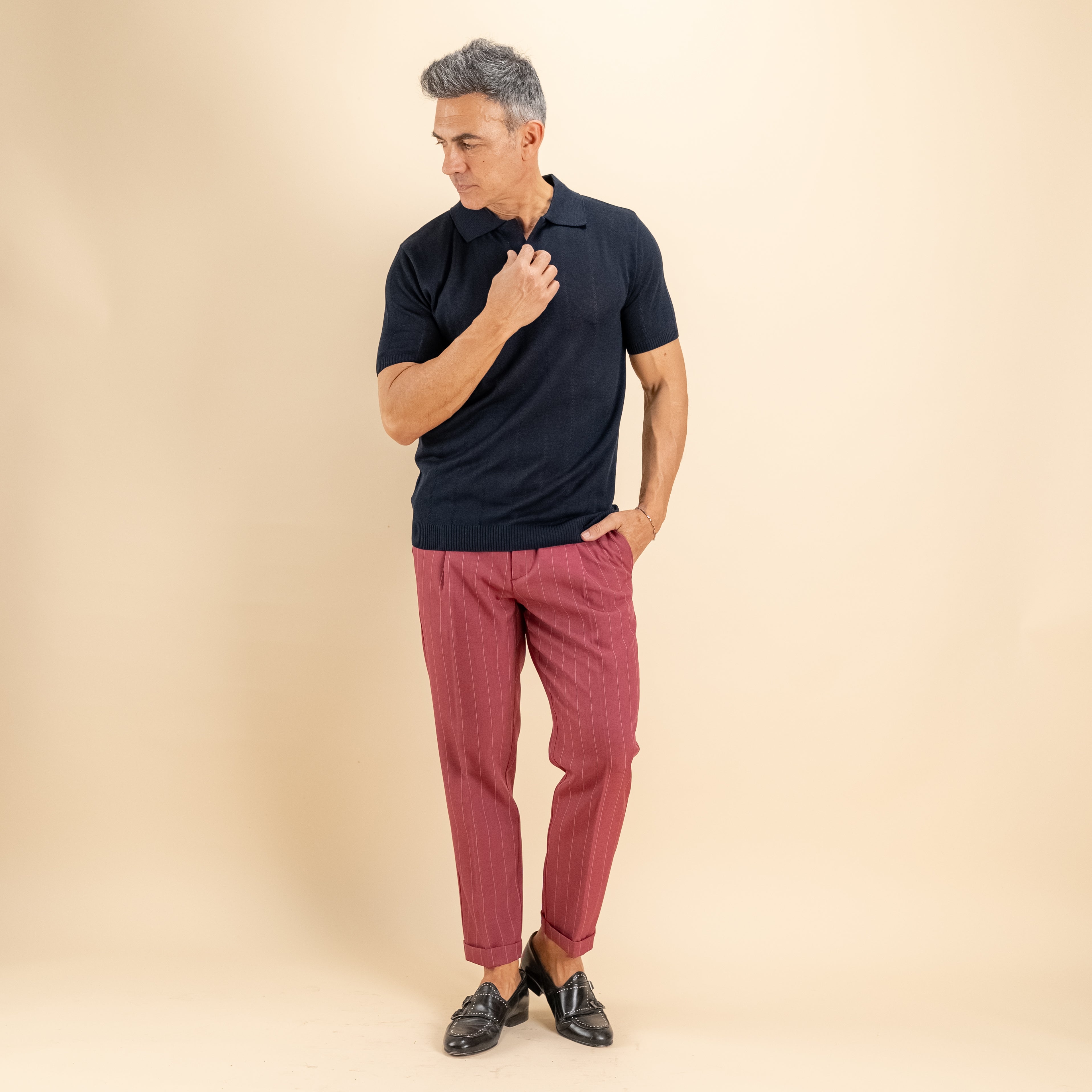 Polo derby micro-traforata - Blu Scuro