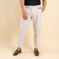 Pantalone gessato slim con chiusura laterale - Panna