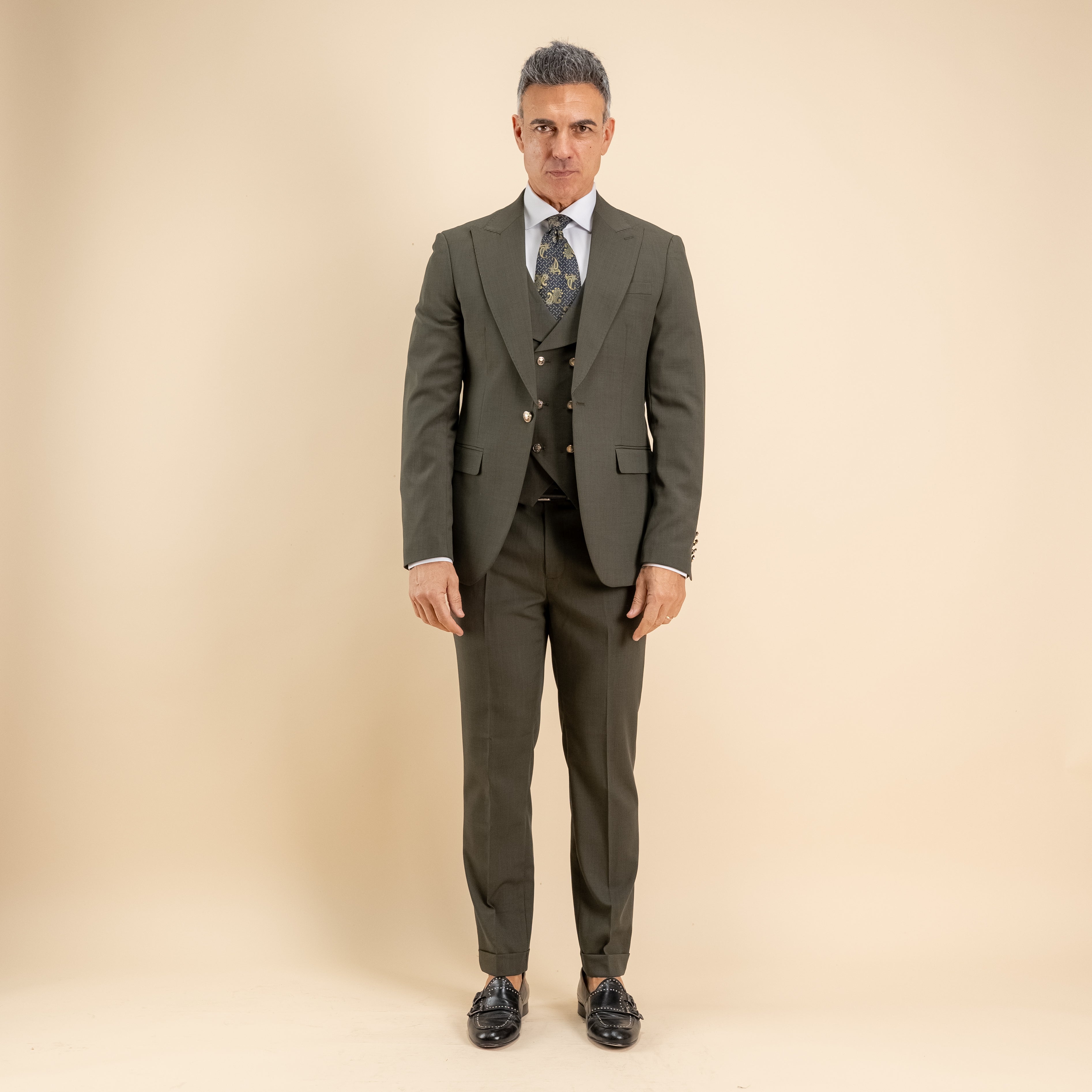 Abito monopetto bottoni oro con panciotto - Verde