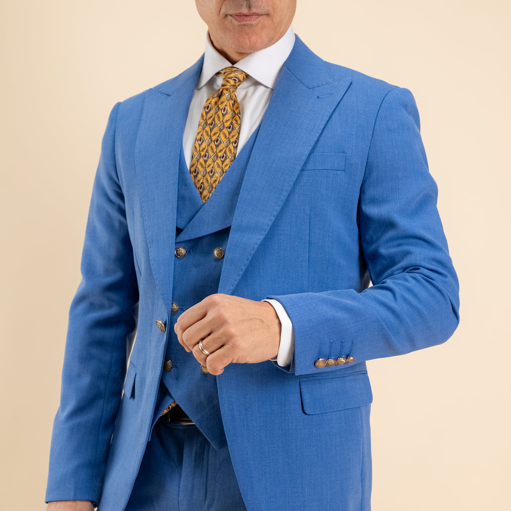 Abito monopetto bottoni oro con panciotto - Blu Royal