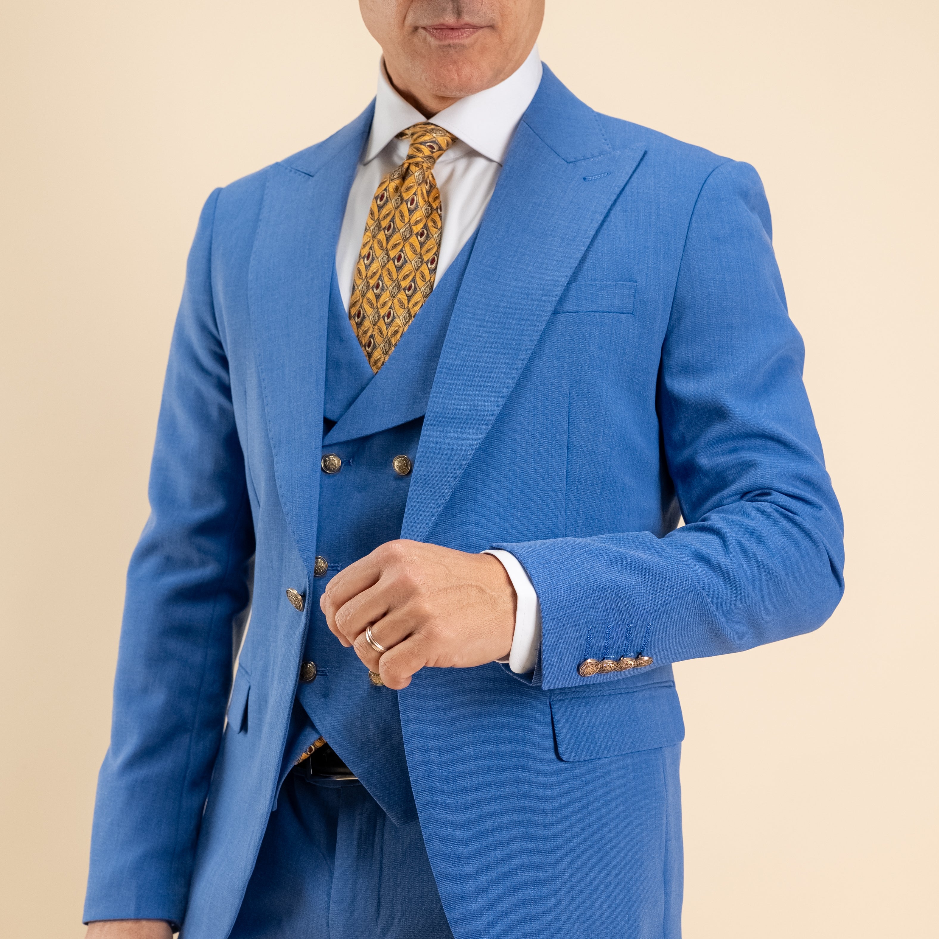 Abito monopetto bottoni oro con panciotto - Blu Royal