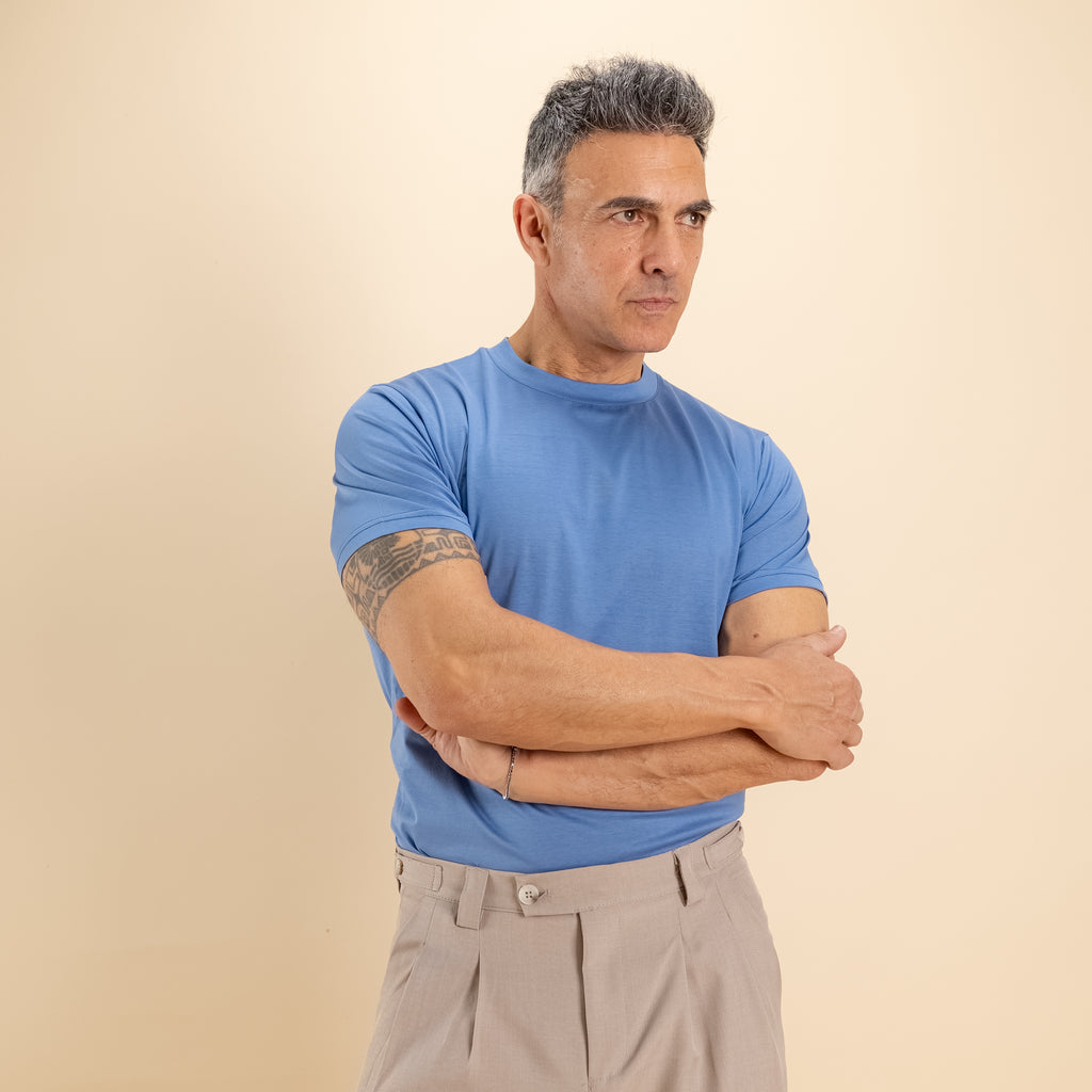 T-shirt in Filo di Scozia - Celeste