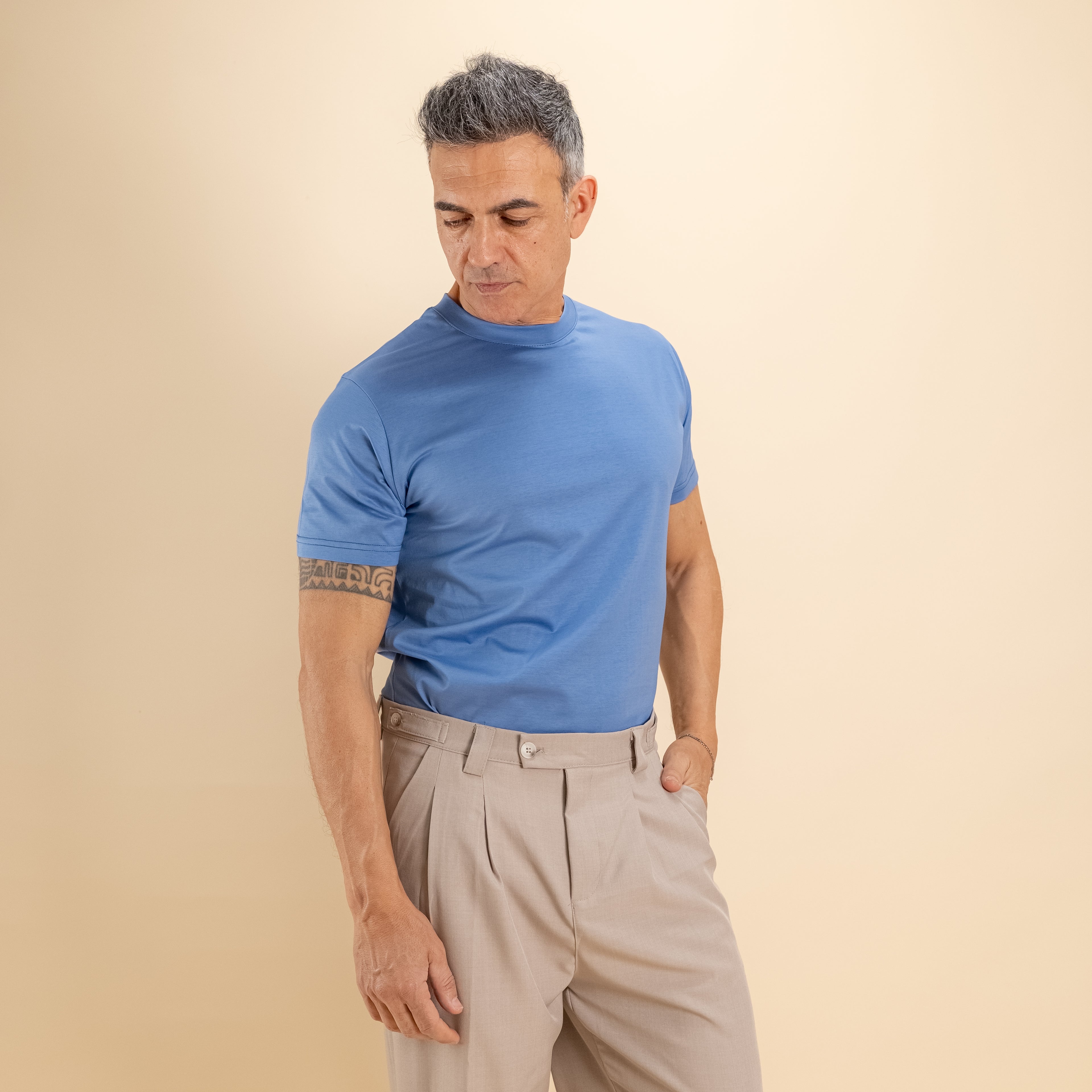 T-shirt in Filo di Scozia - Celeste