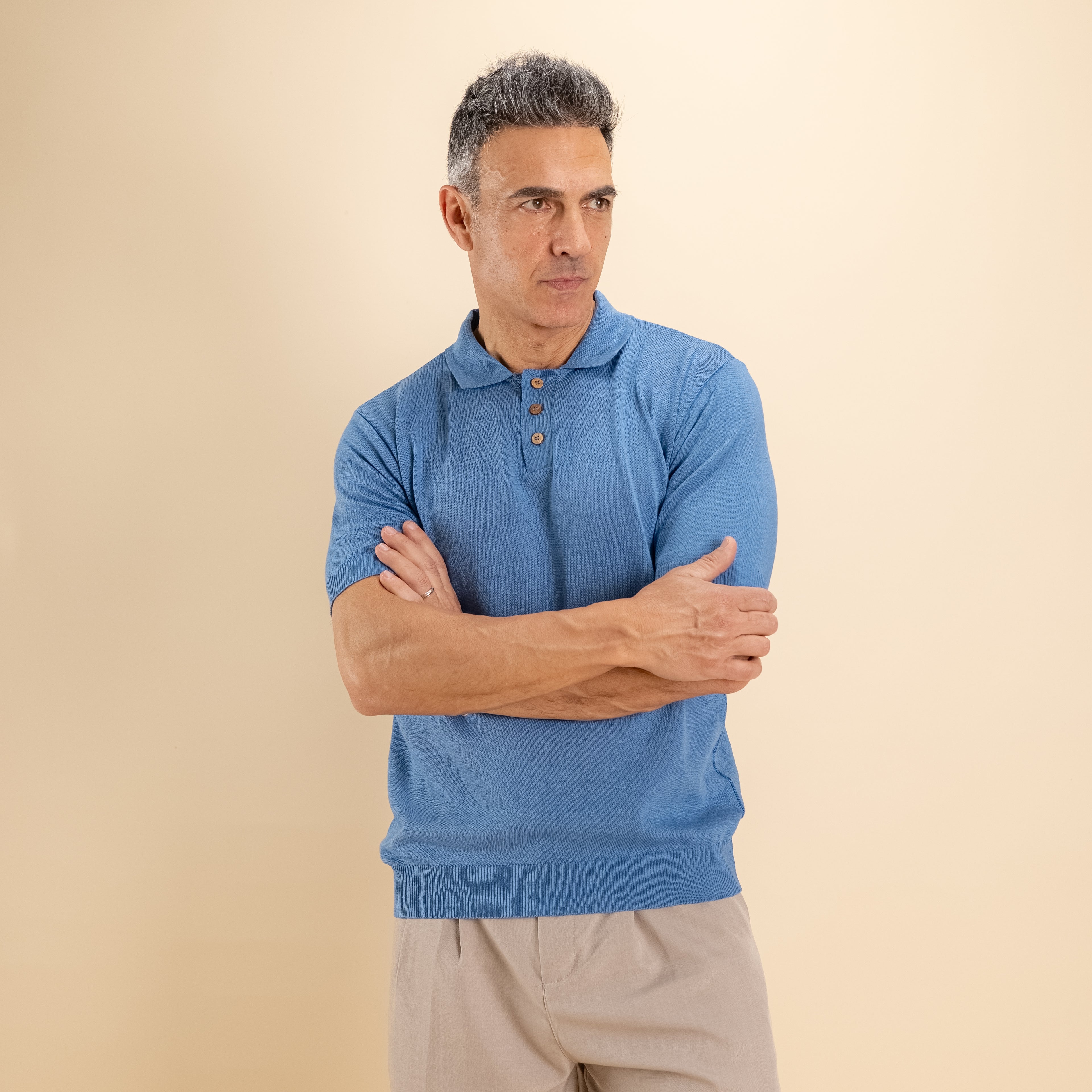 Polo in filo con bottoncini in legno - Pervinca