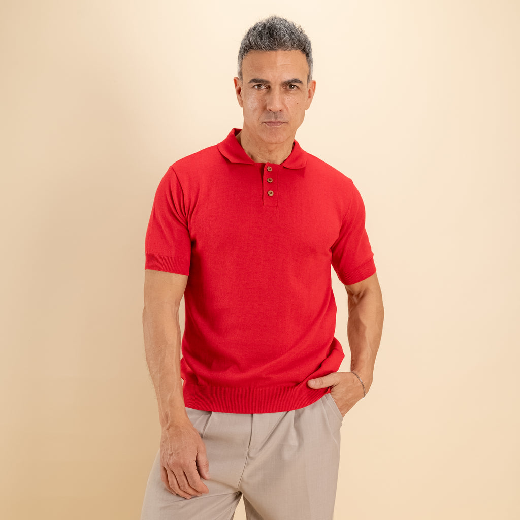Polo in filo con bottoncini in legno - Rosso