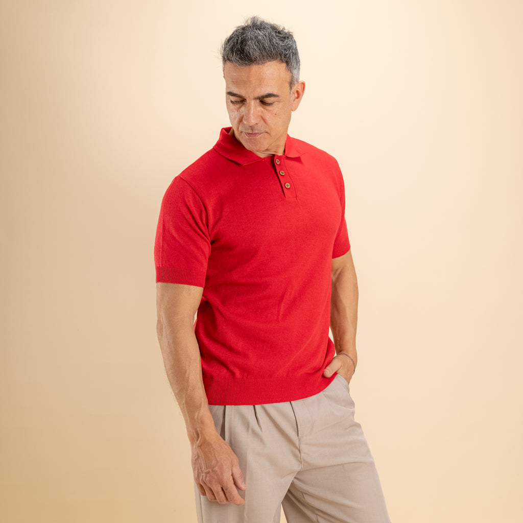 Polo in filo con bottoncini in legno - Rosso
