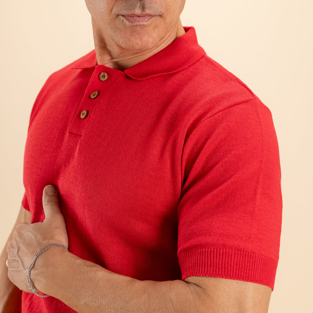 Polo in filo con bottoncini in legno - Rosso