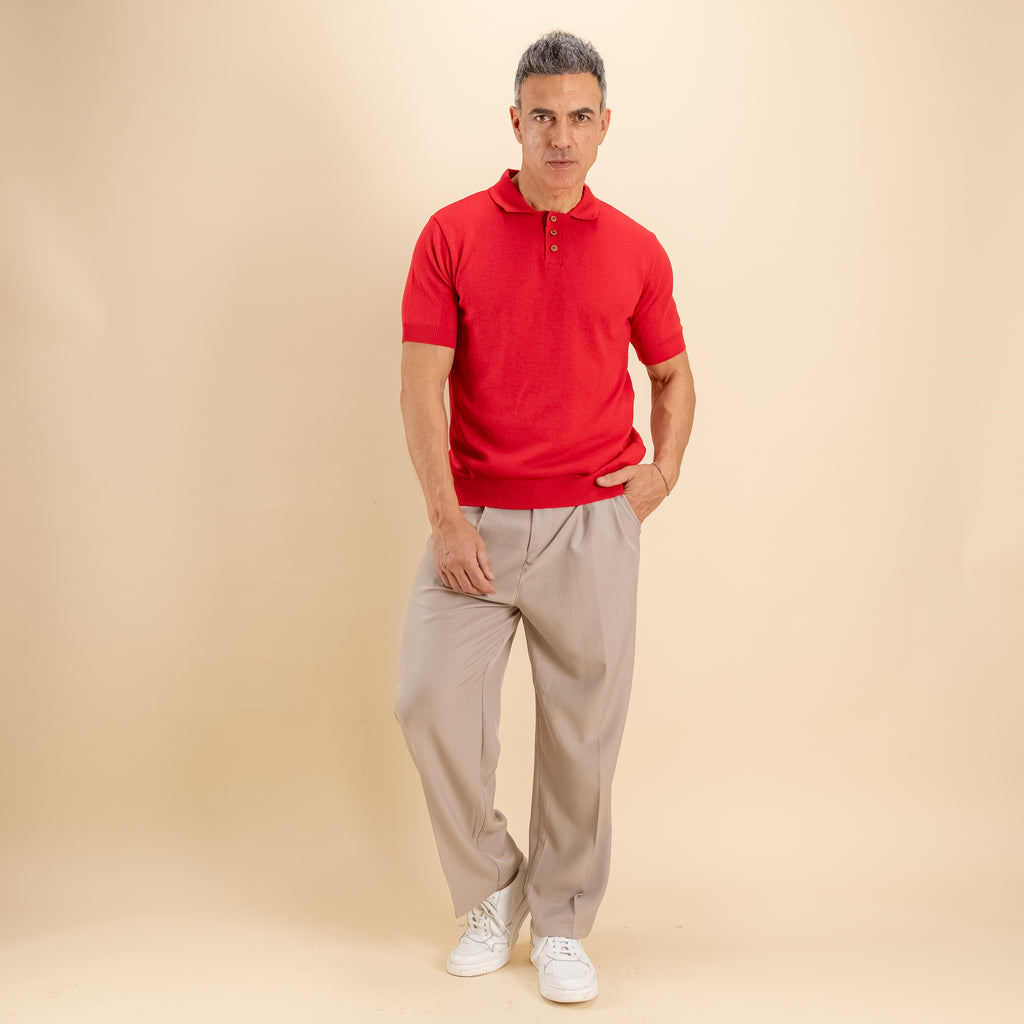 Polo in filo con bottoncini in legno - Rosso