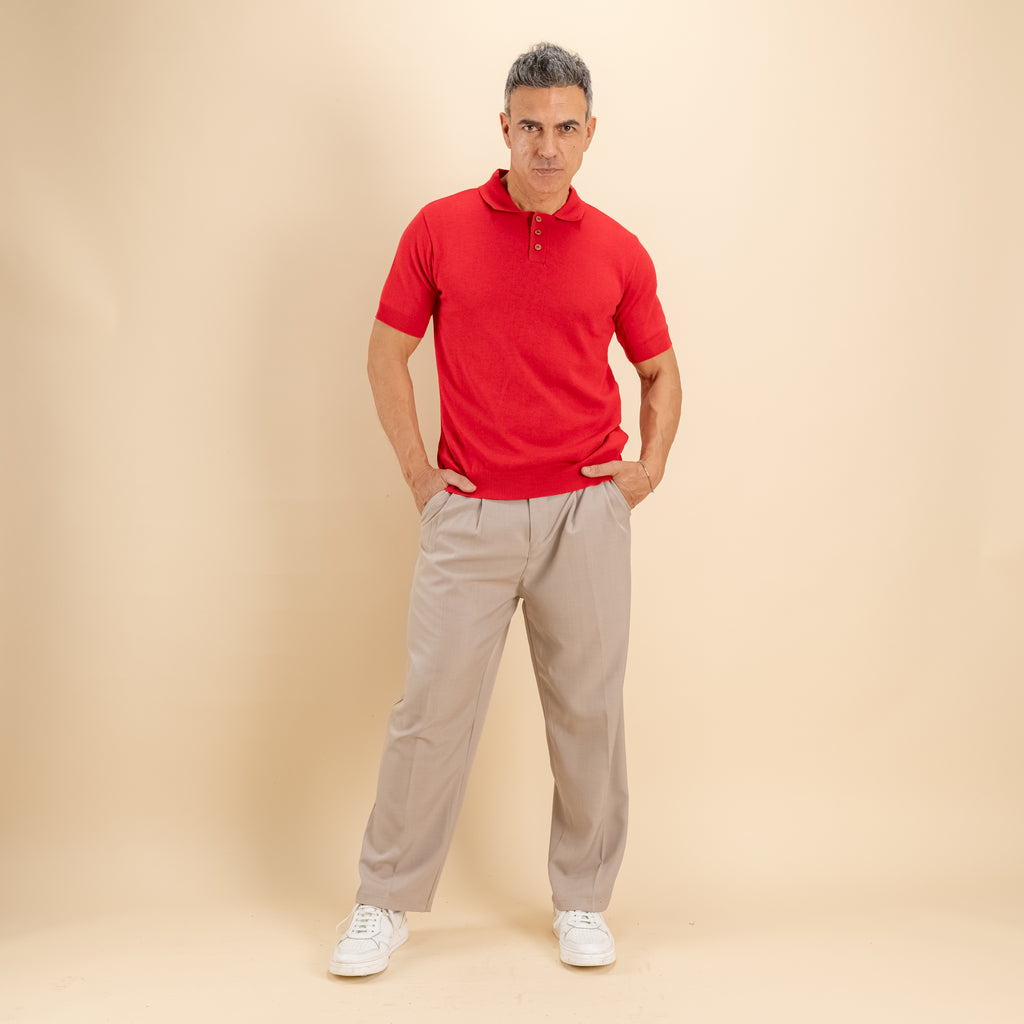 Polo in filo con bottoncini in legno - Rosso