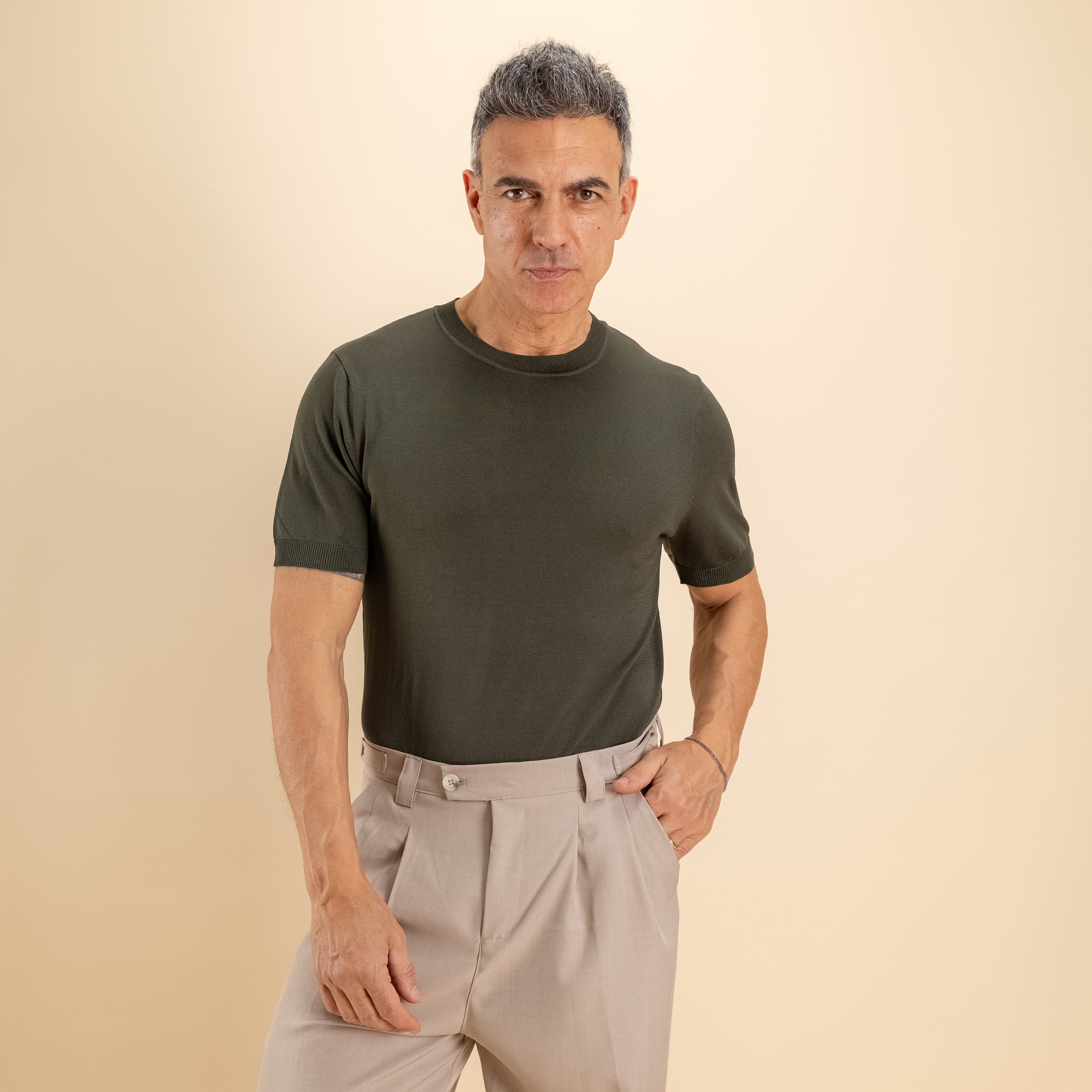 T-shirt in filo maglia - Militare