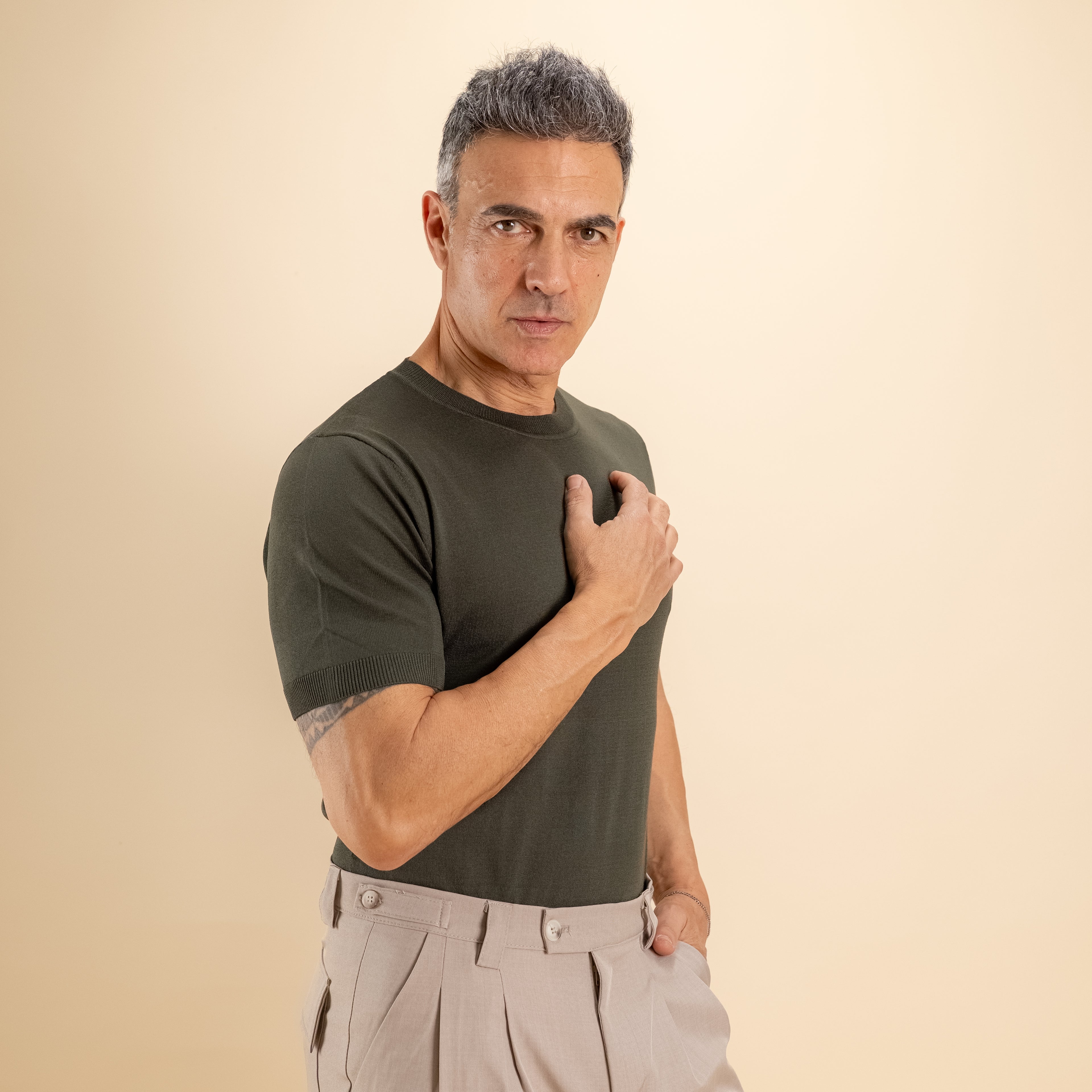 T-shirt in filo maglia - Militare