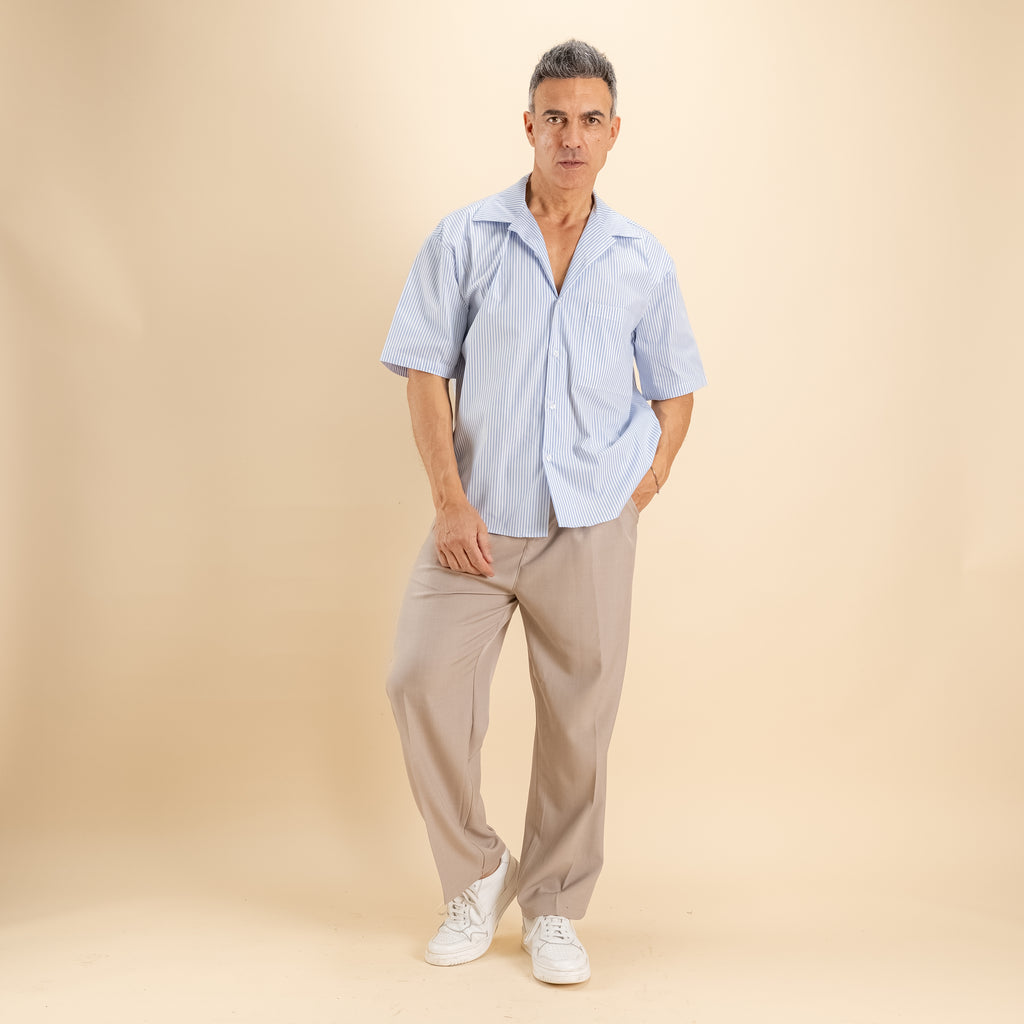 Camicia oversize a righe - Celeste