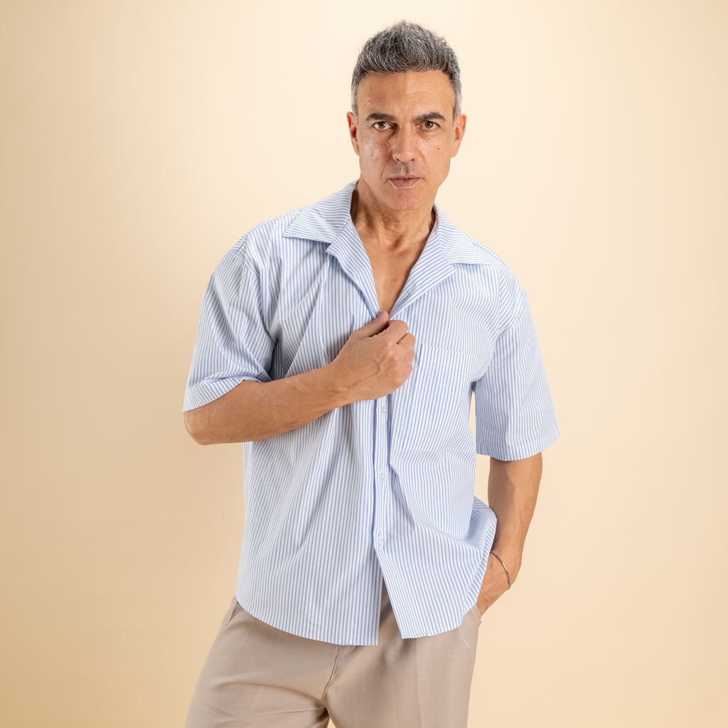 Camicia oversize a righe - Celeste