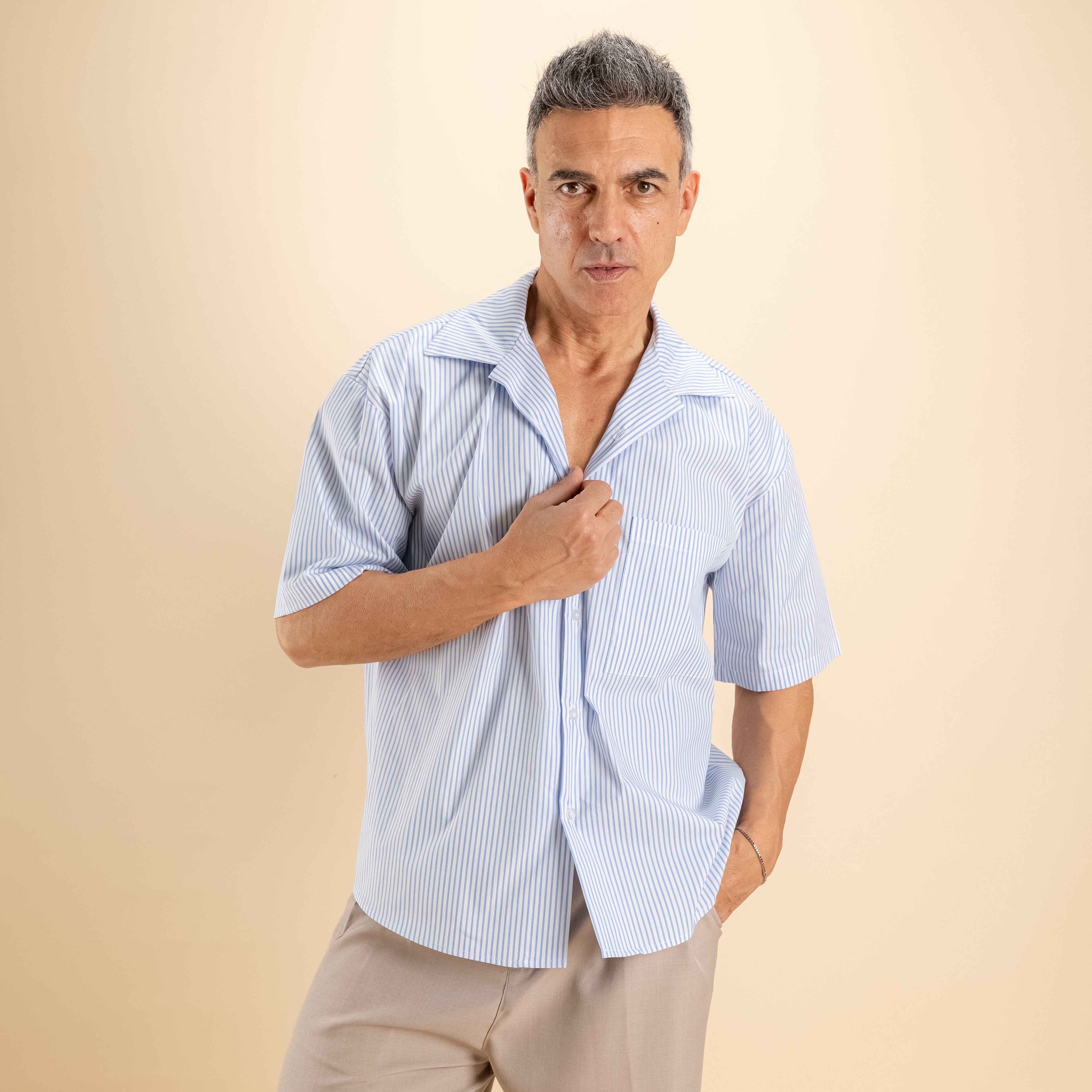 Camicia oversize a righe - Celeste