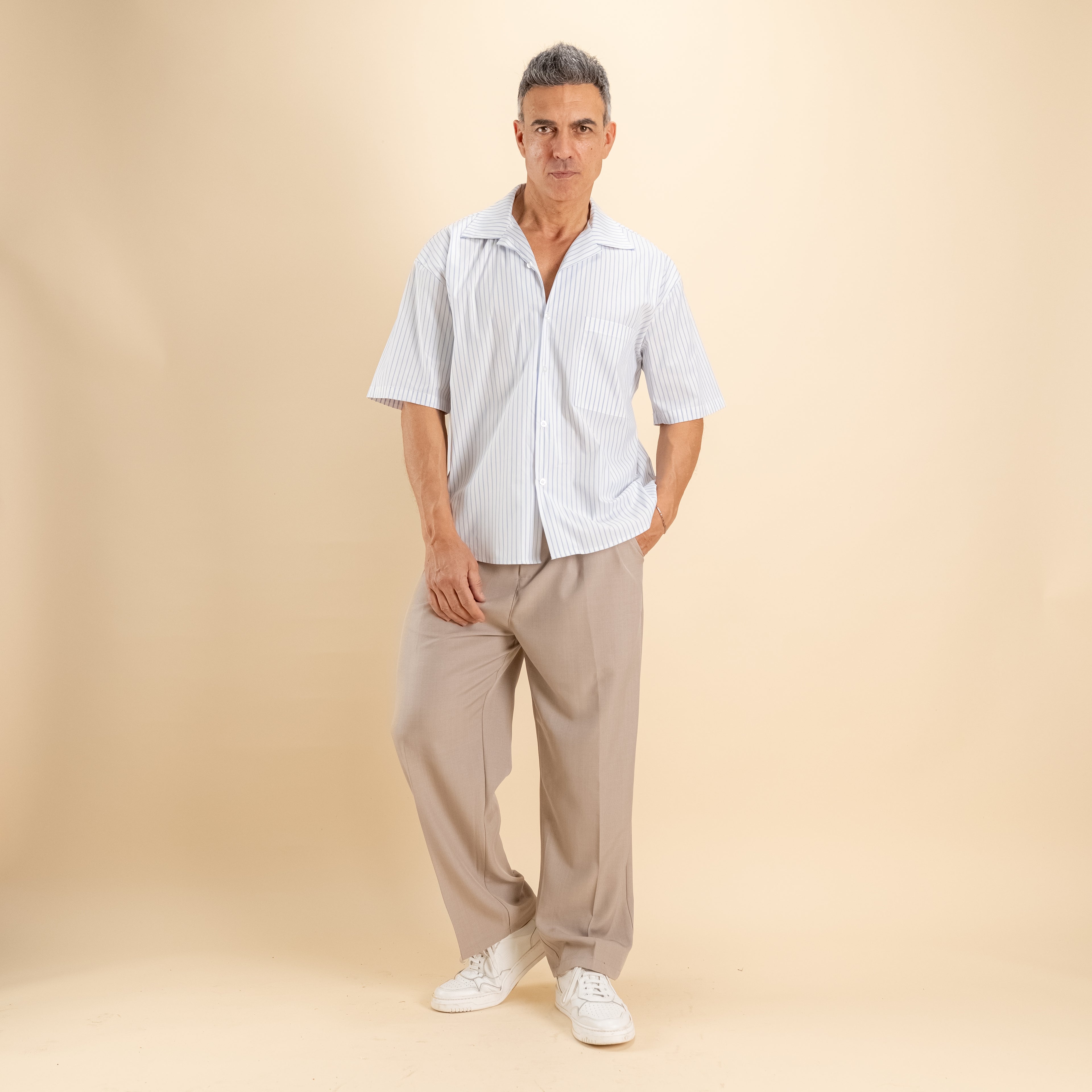Camicia oversize a righe - Bianco
