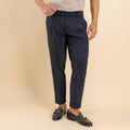 Pantalone gessato slim con chiusura laterale - Blu
