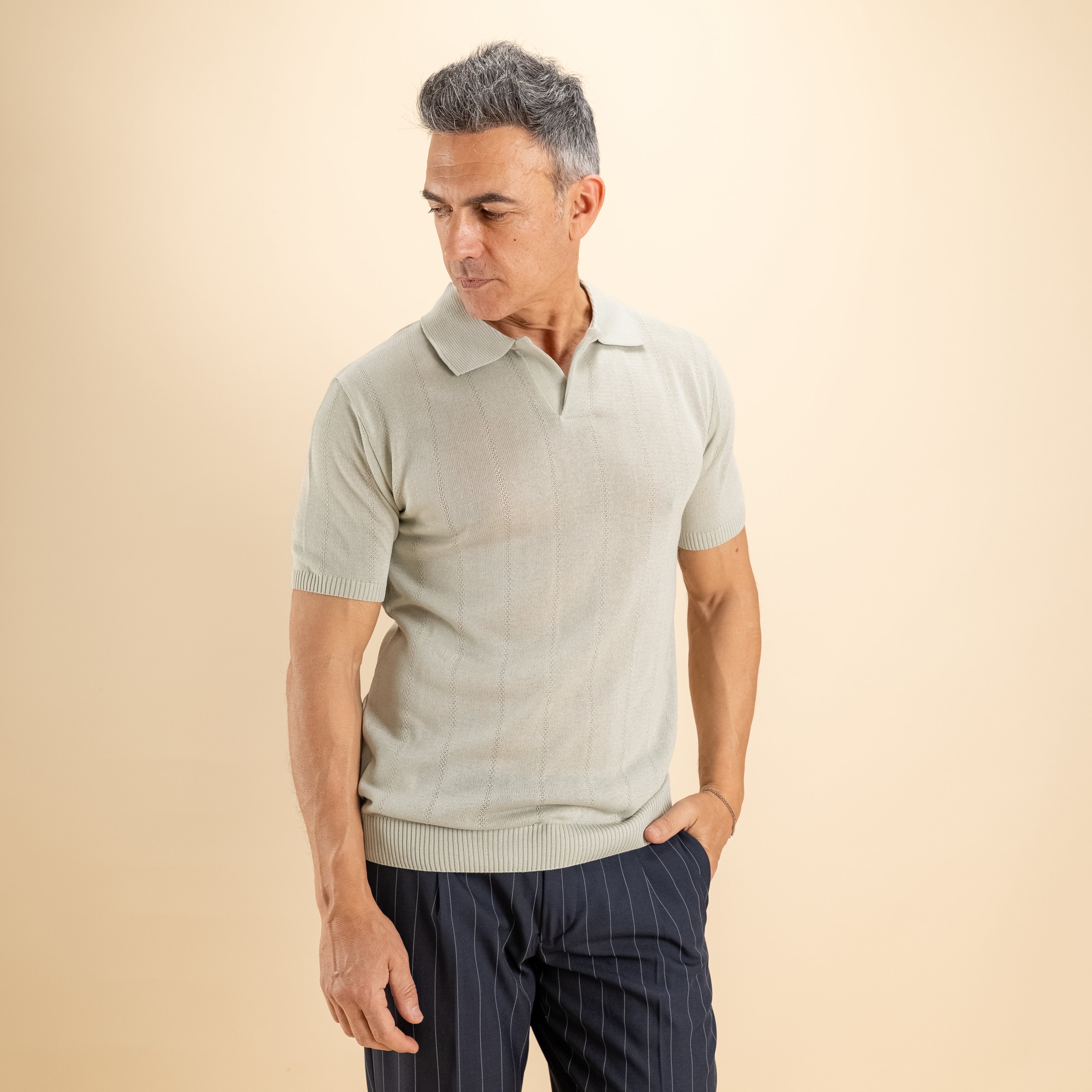 Polo derby micro-traforata - Menta
