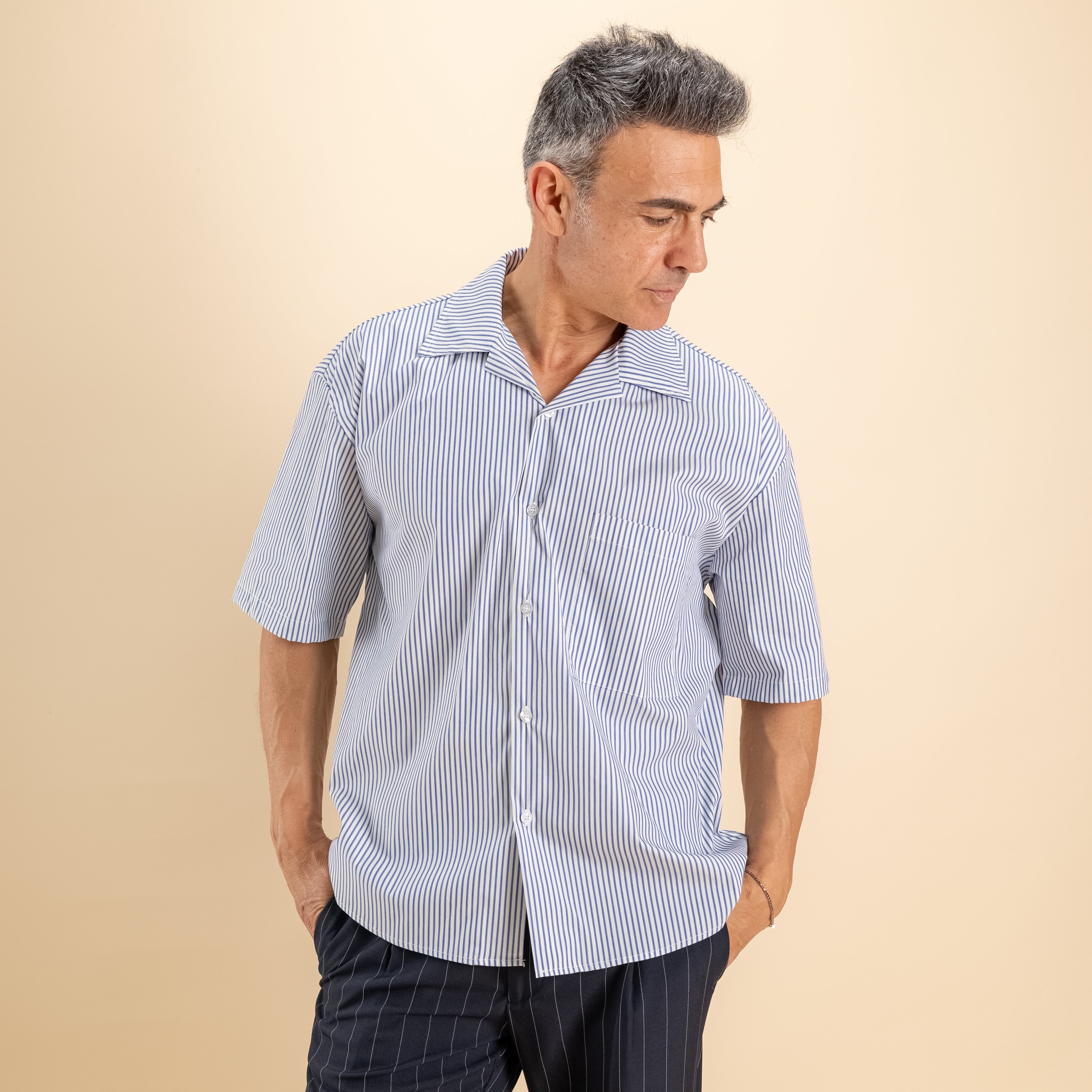 Camicia oversize a righe - Blu