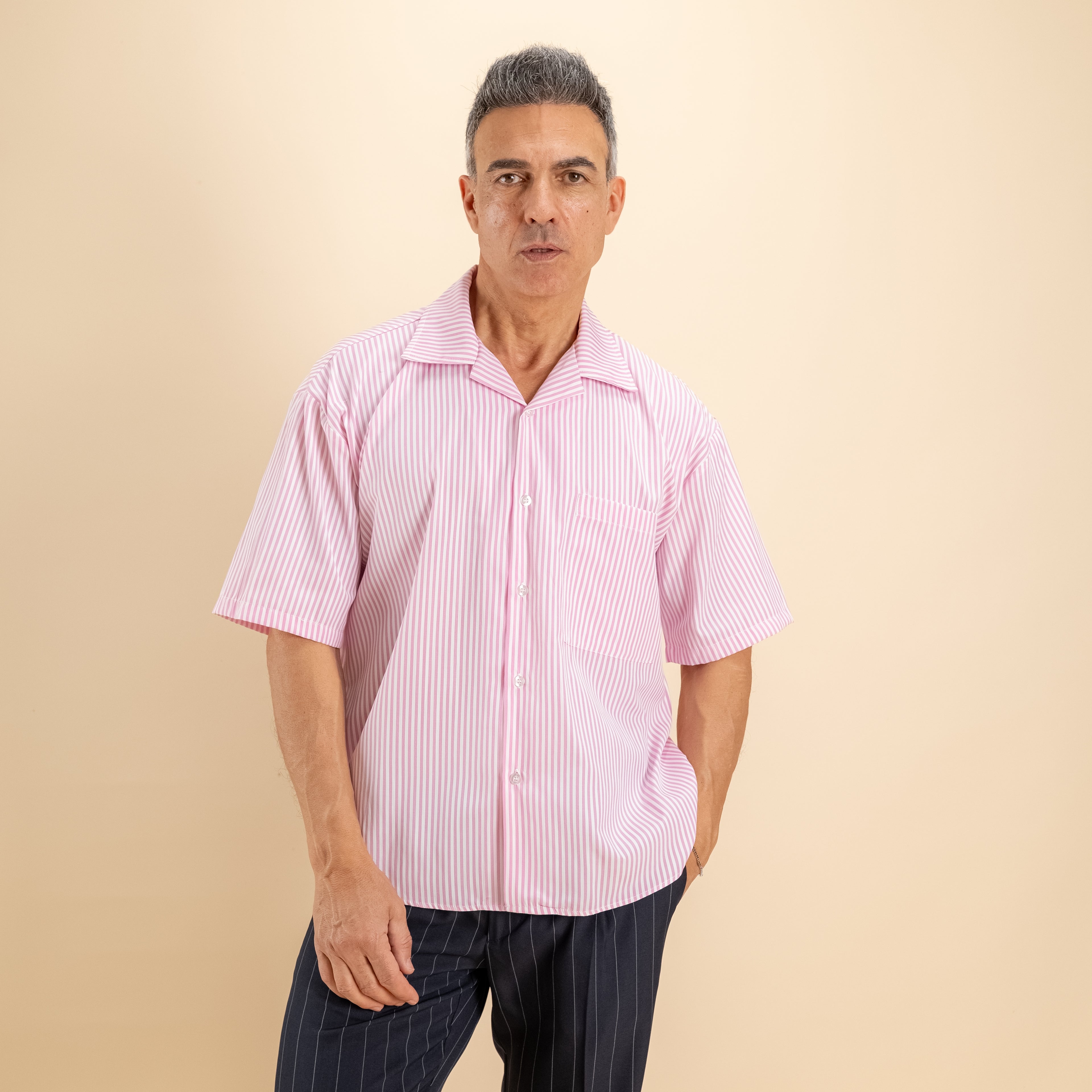 Camicia oversize a righe - Rosa