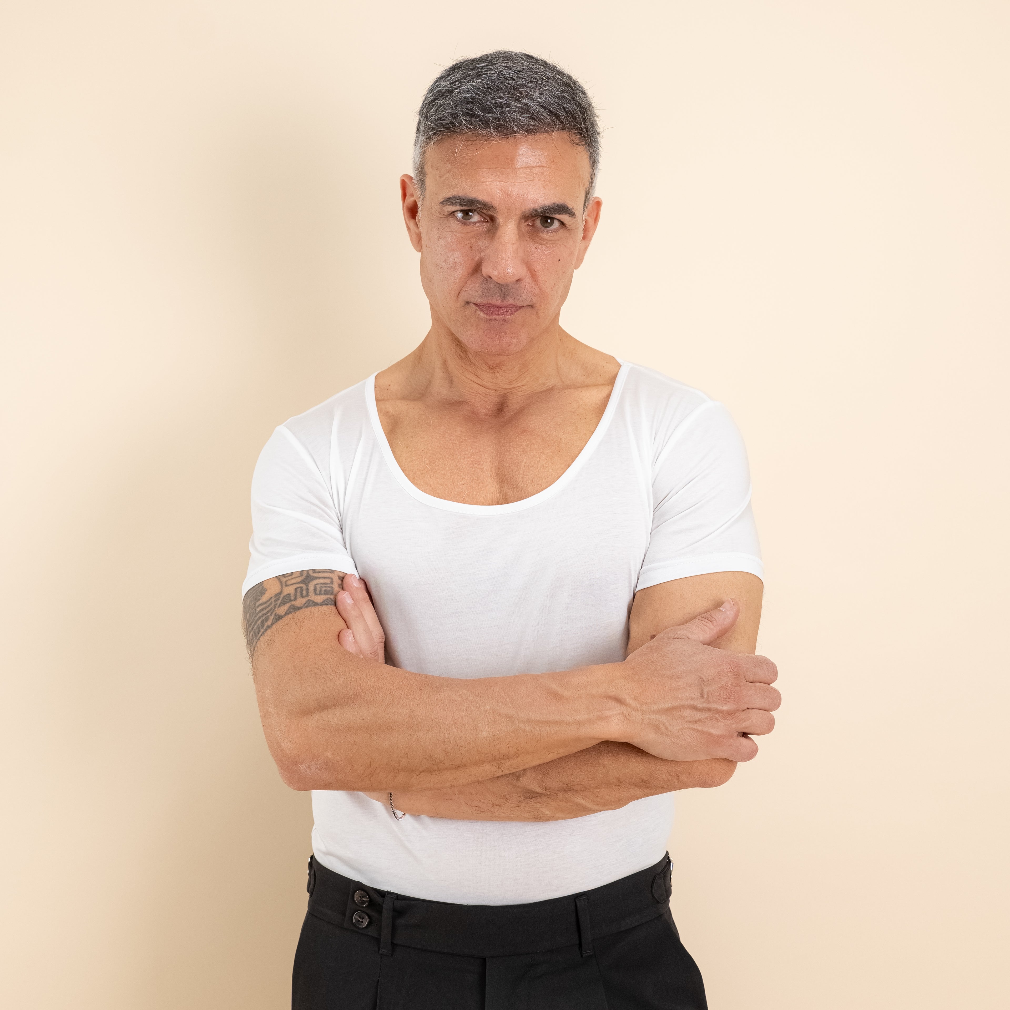 T-shirt effetto seta scollo a barca slim fit - Bianco