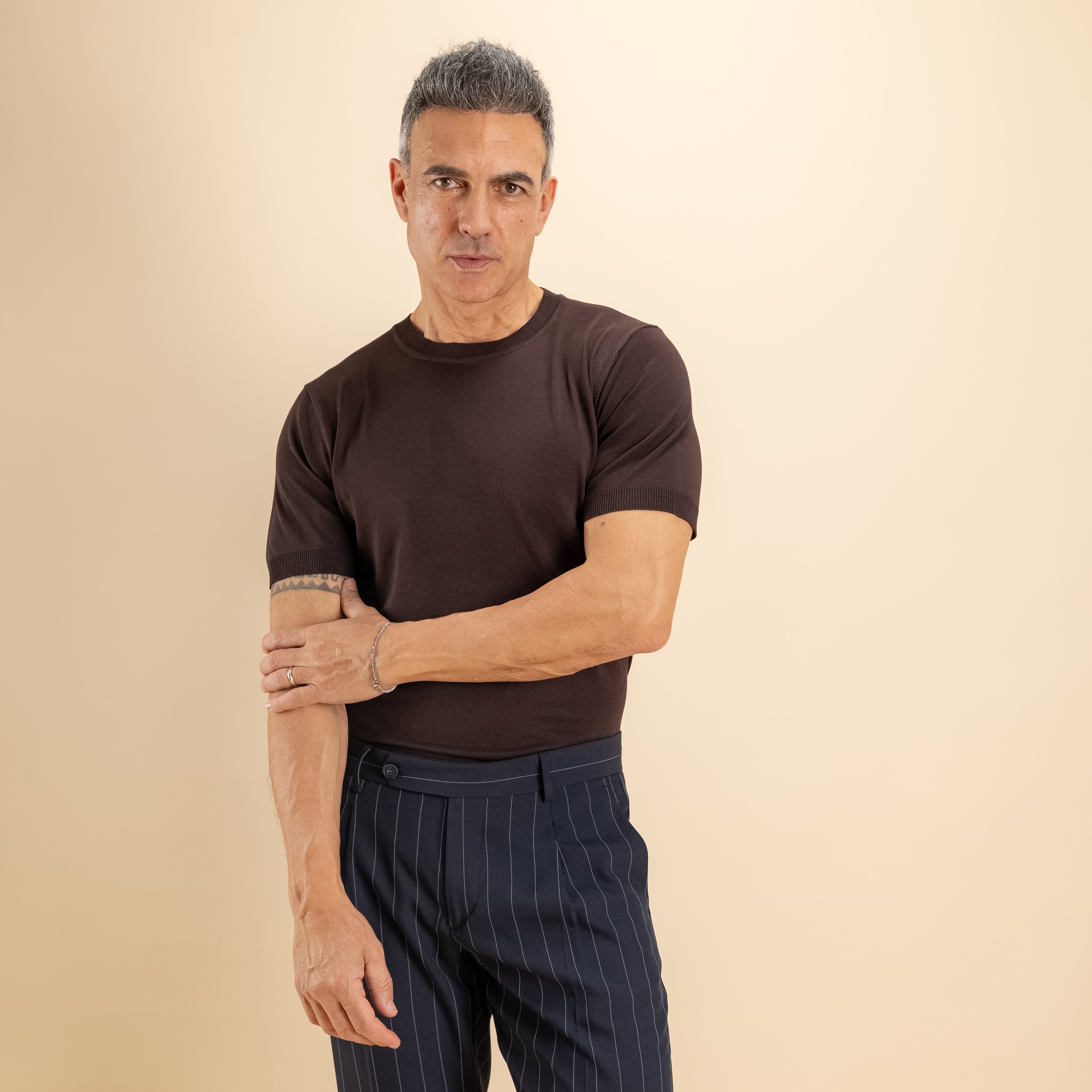 T-shirt in filo maglia - Moro