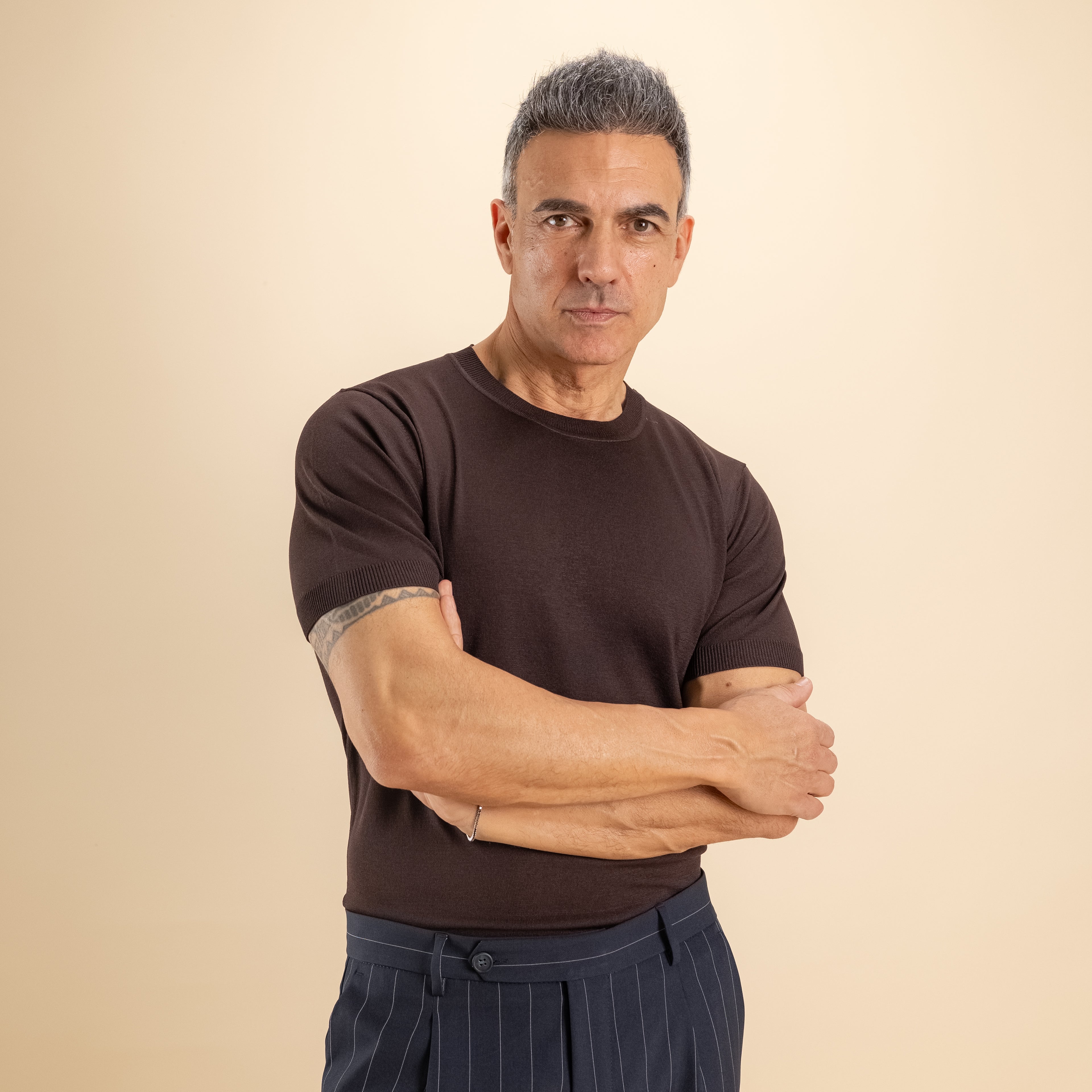 T-shirt in filo maglia - Moro
