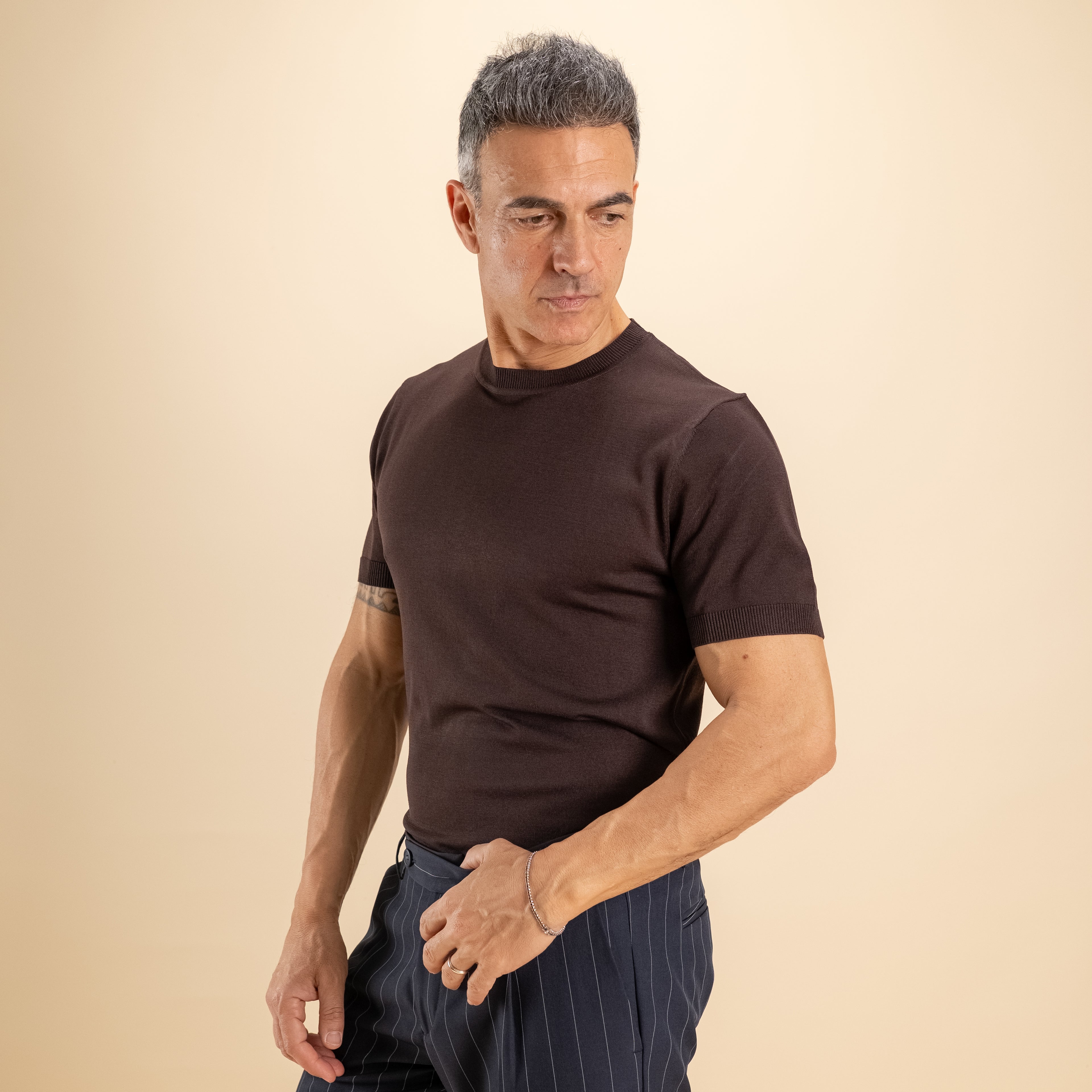 T-shirt in filo maglia - Moro