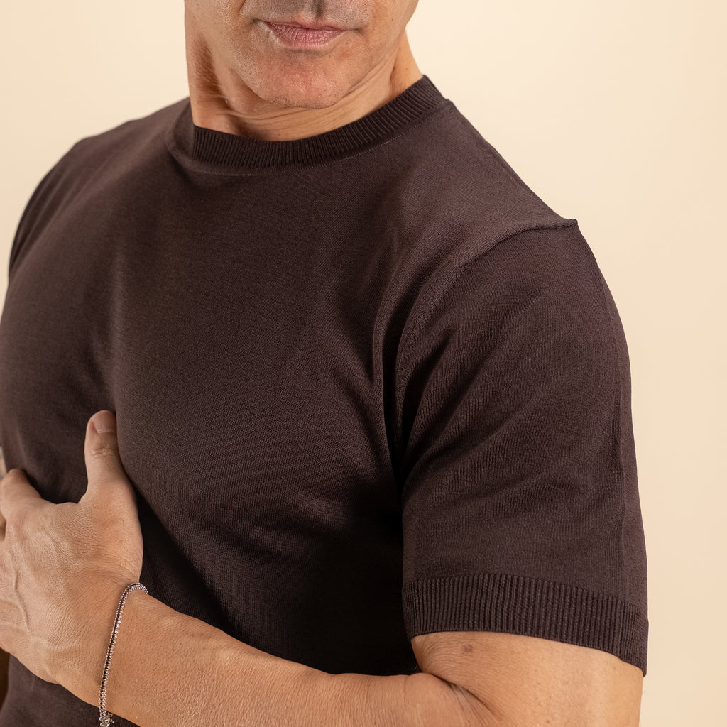 T-shirt in filo maglia - Moro