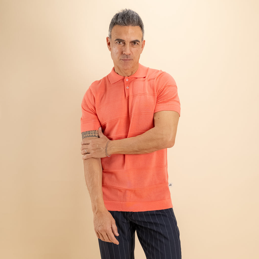 Polo in filo trama a rilievo - Corallo