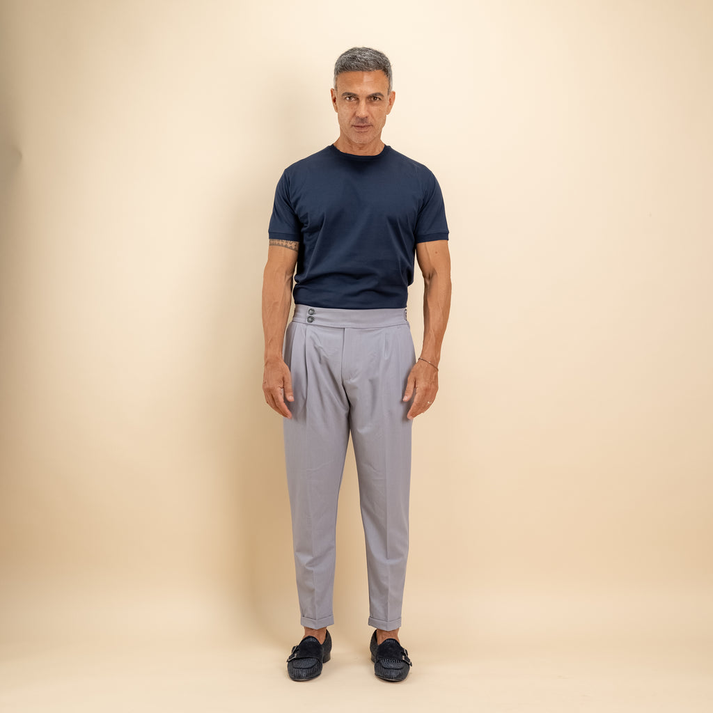 T-shirt in Filo di Scozia 2.0 con bordi a costina - Blu