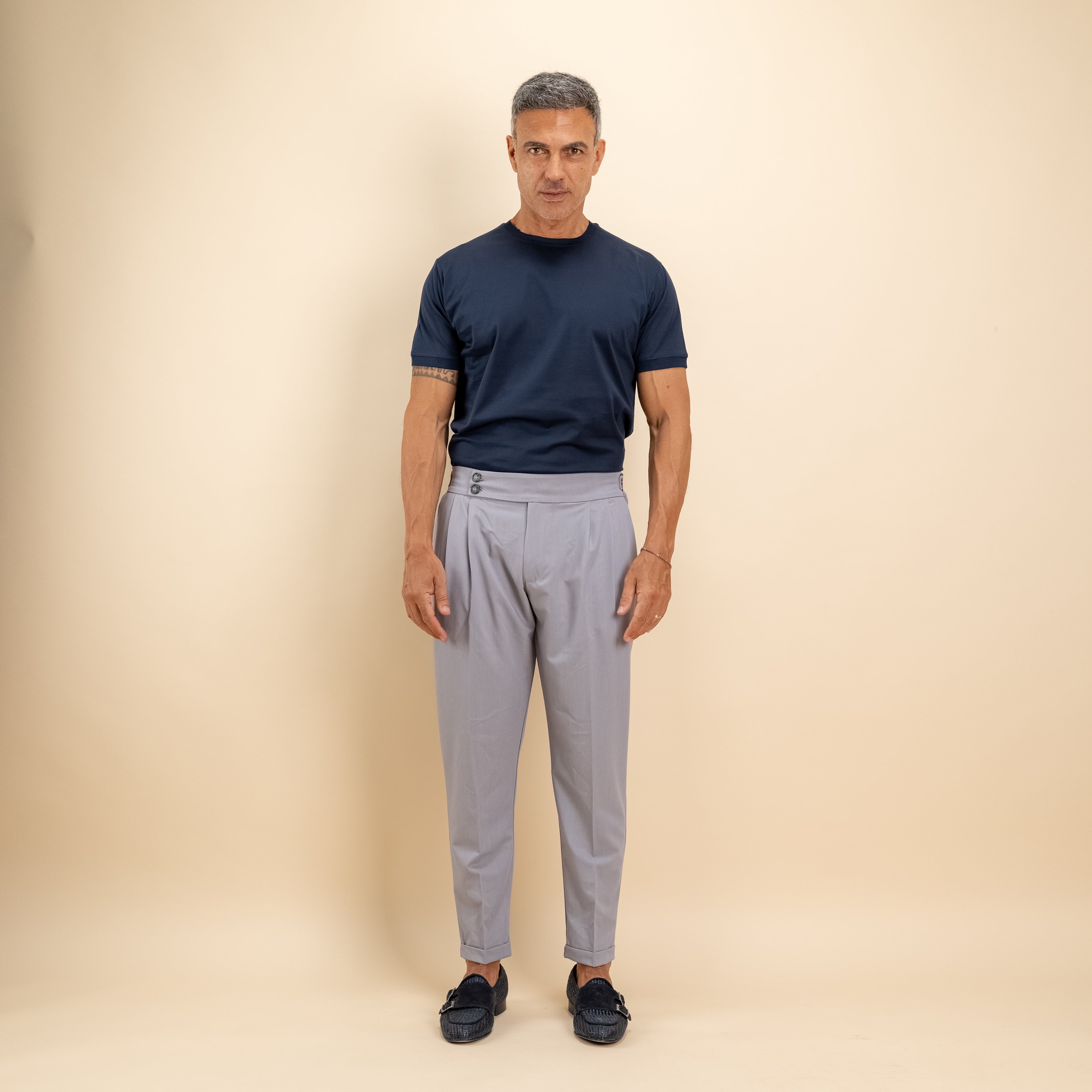 T-shirt in Filo di Scozia 2.0 con bordi a costina - Blu