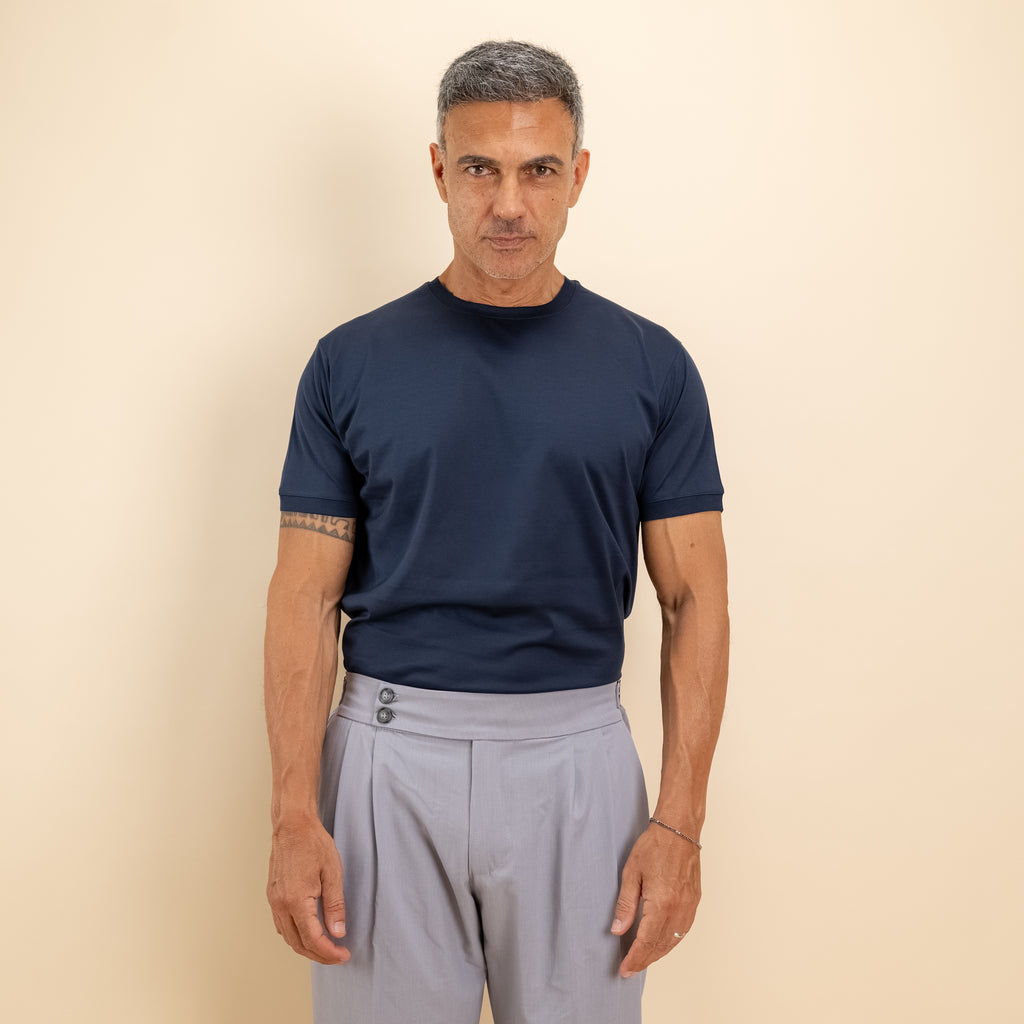 T-shirt in Filo di Scozia 2.0 con bordi a costina - Blu