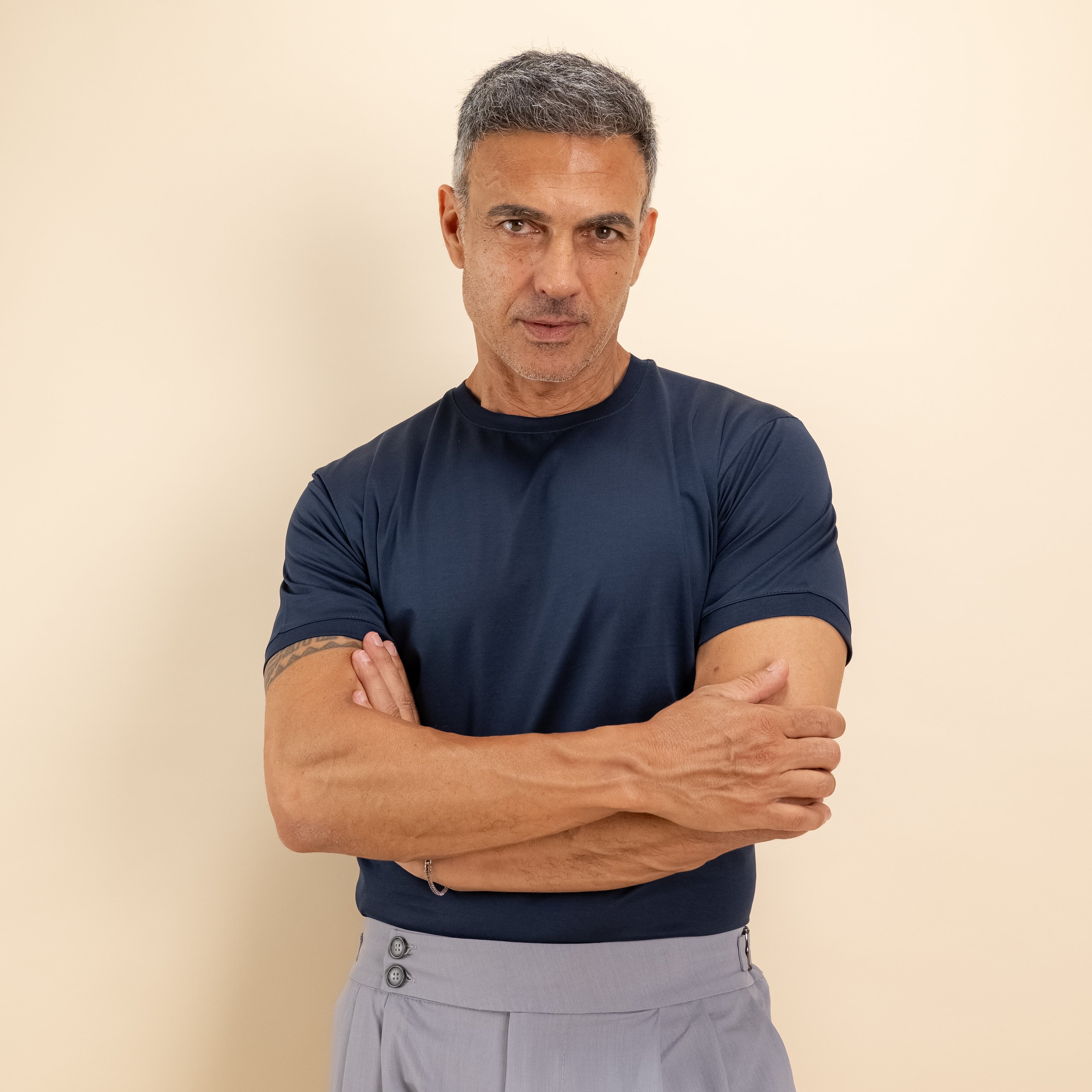 T-shirt in Filo di Scozia 2.0 con bordi a costina - Blu