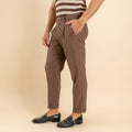 Pantalone gessato slim con chiusura laterale - Moro