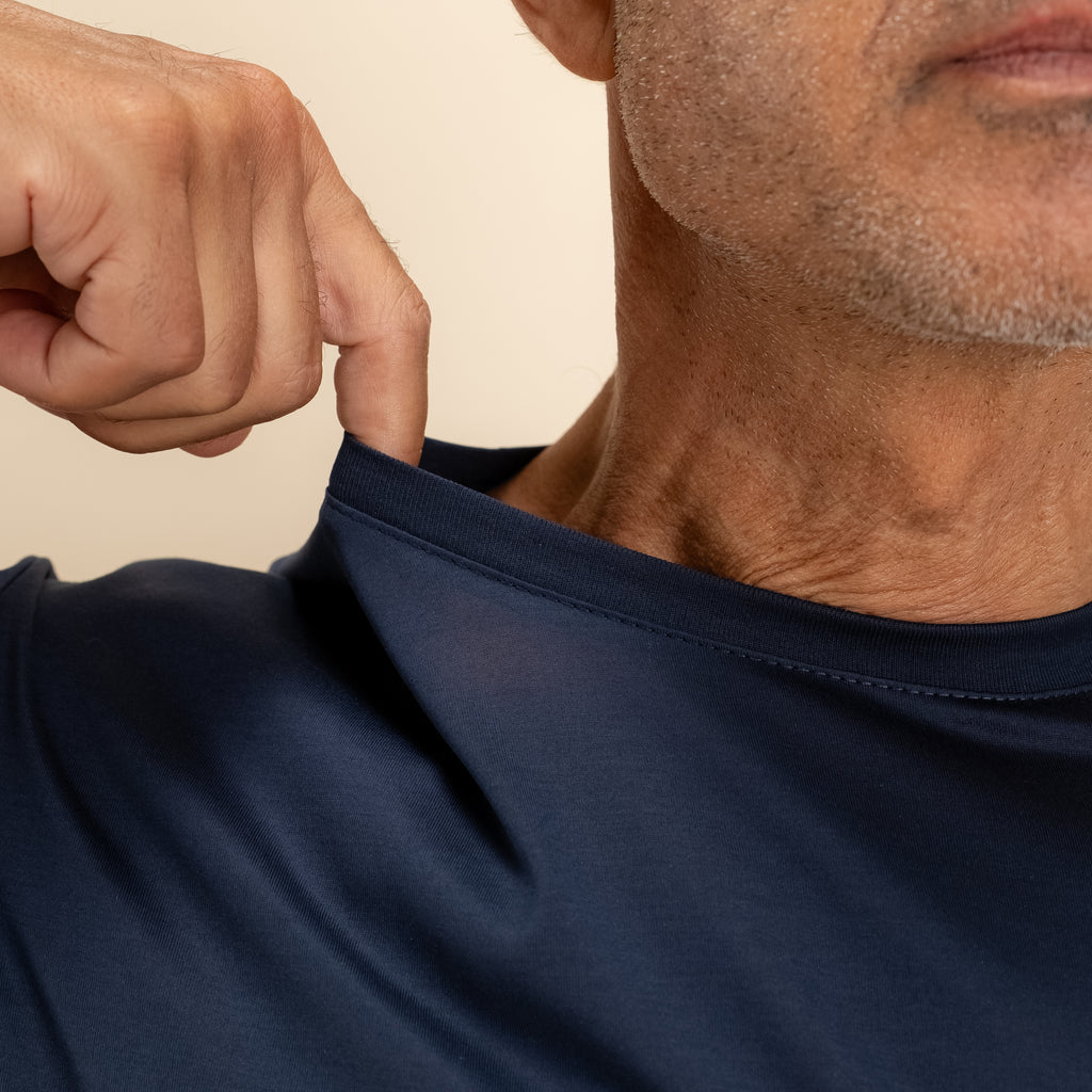 T-shirt in Filo di Scozia 2.0 con bordi a costina - Blu