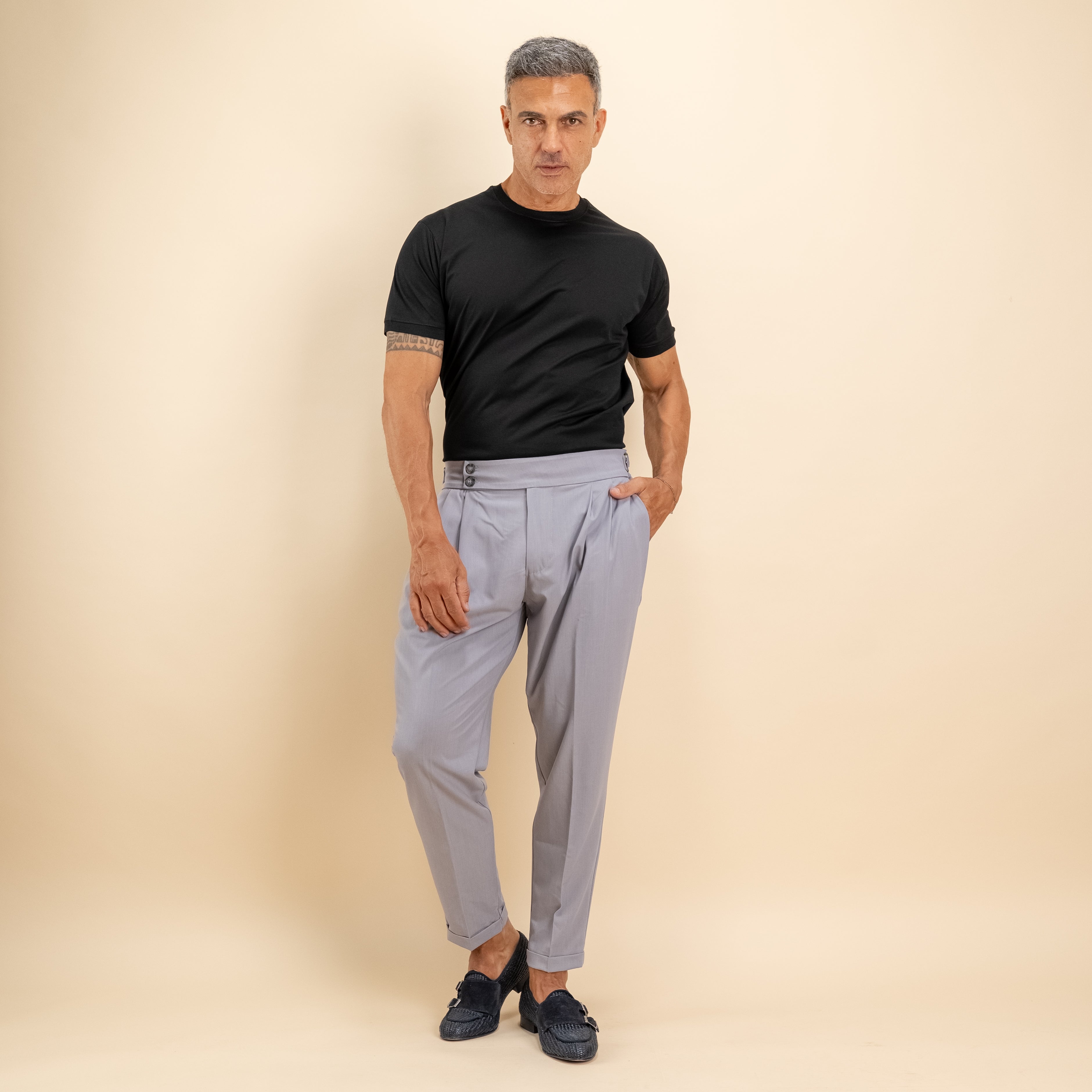 T-shirt in Filo di Scozia 2.0 con bordi a costina - Nero