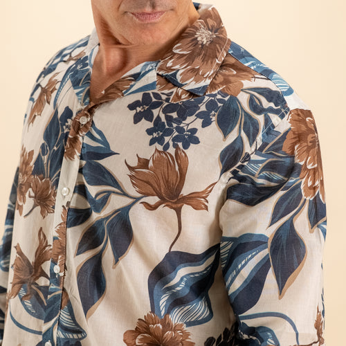 Camicia a fantasia in mussola di cotone velato