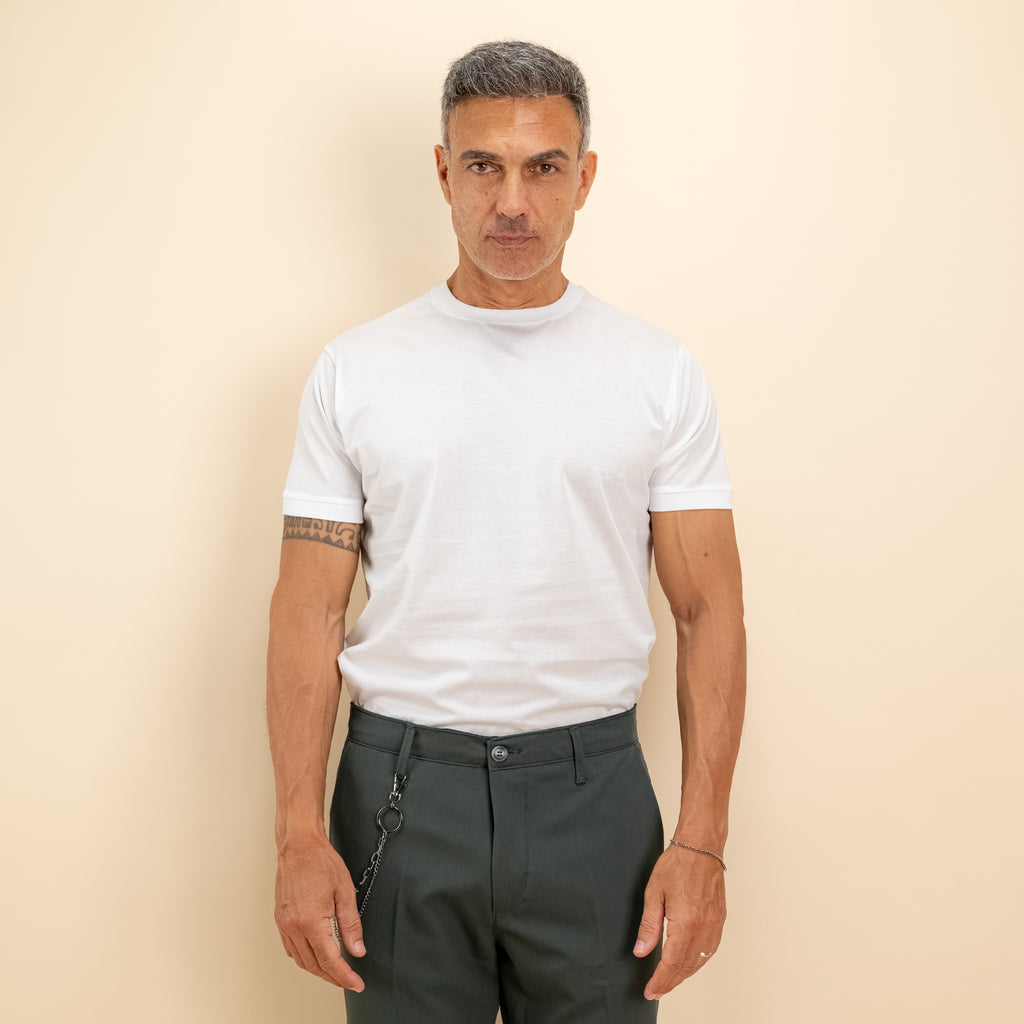 T-shirt in Filo di Scozia 2.0 con bordi a costina - Bianco