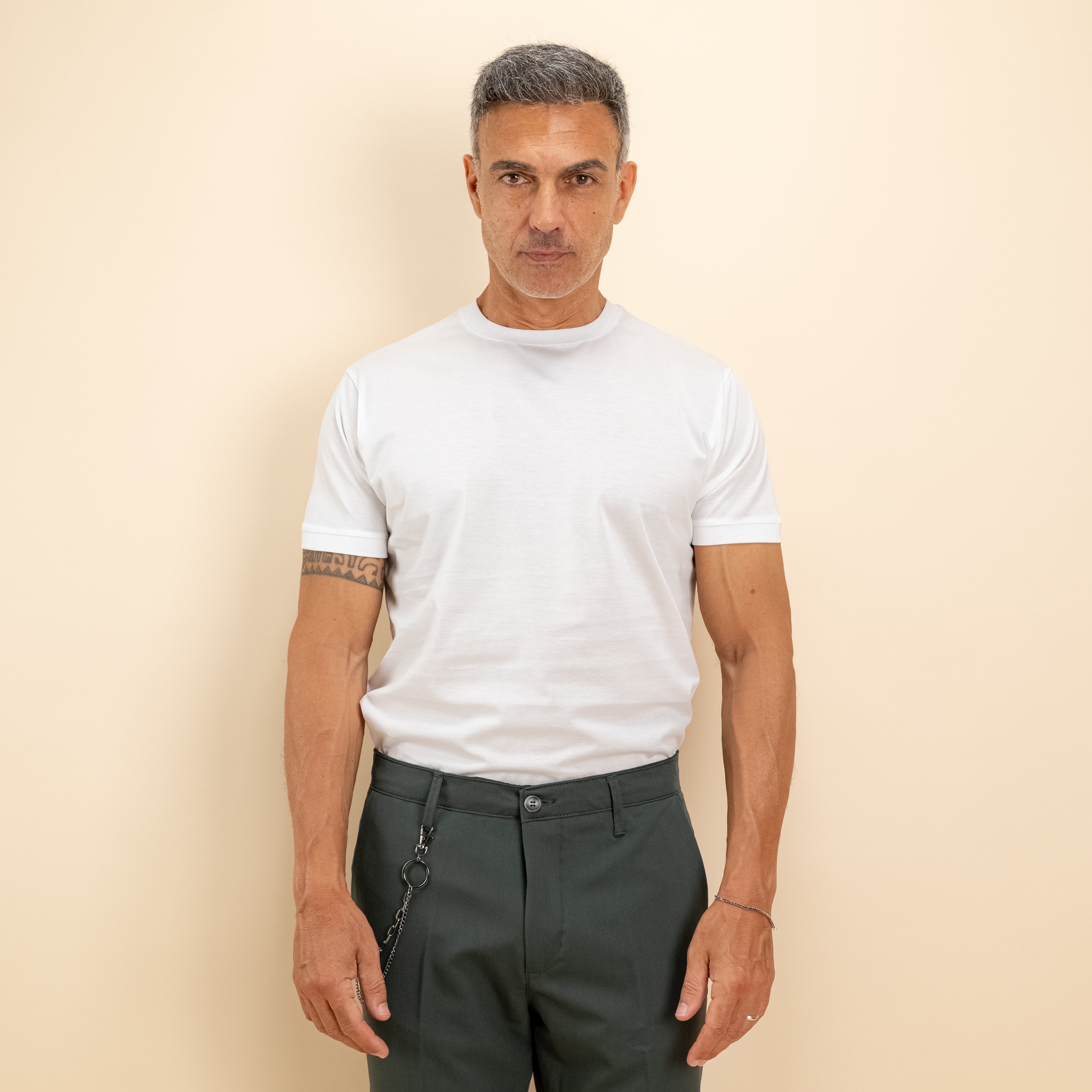 T-shirt in Filo di Scozia 2.0 con bordi a costina - Bianco