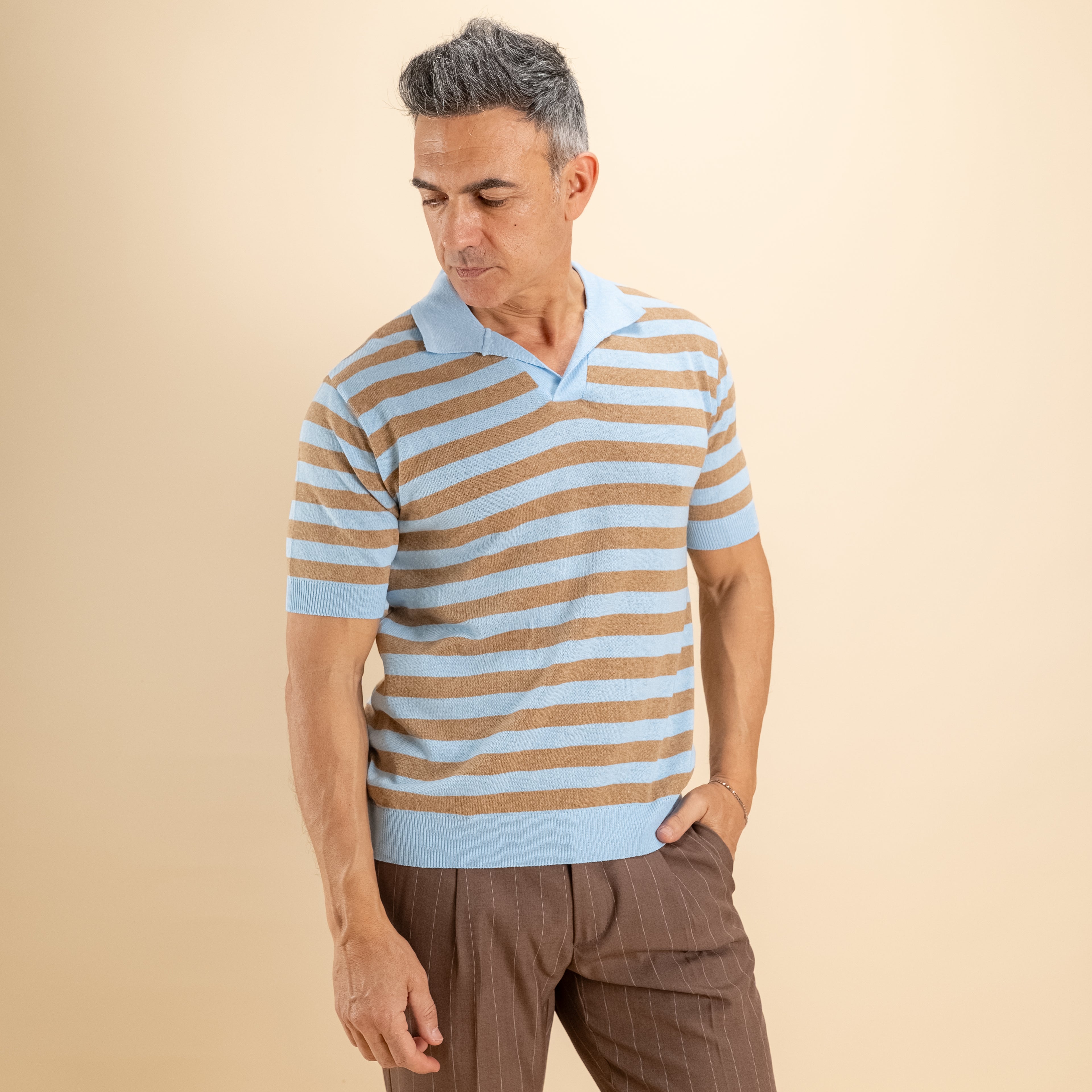 Polo in filo derby a righe - Blu