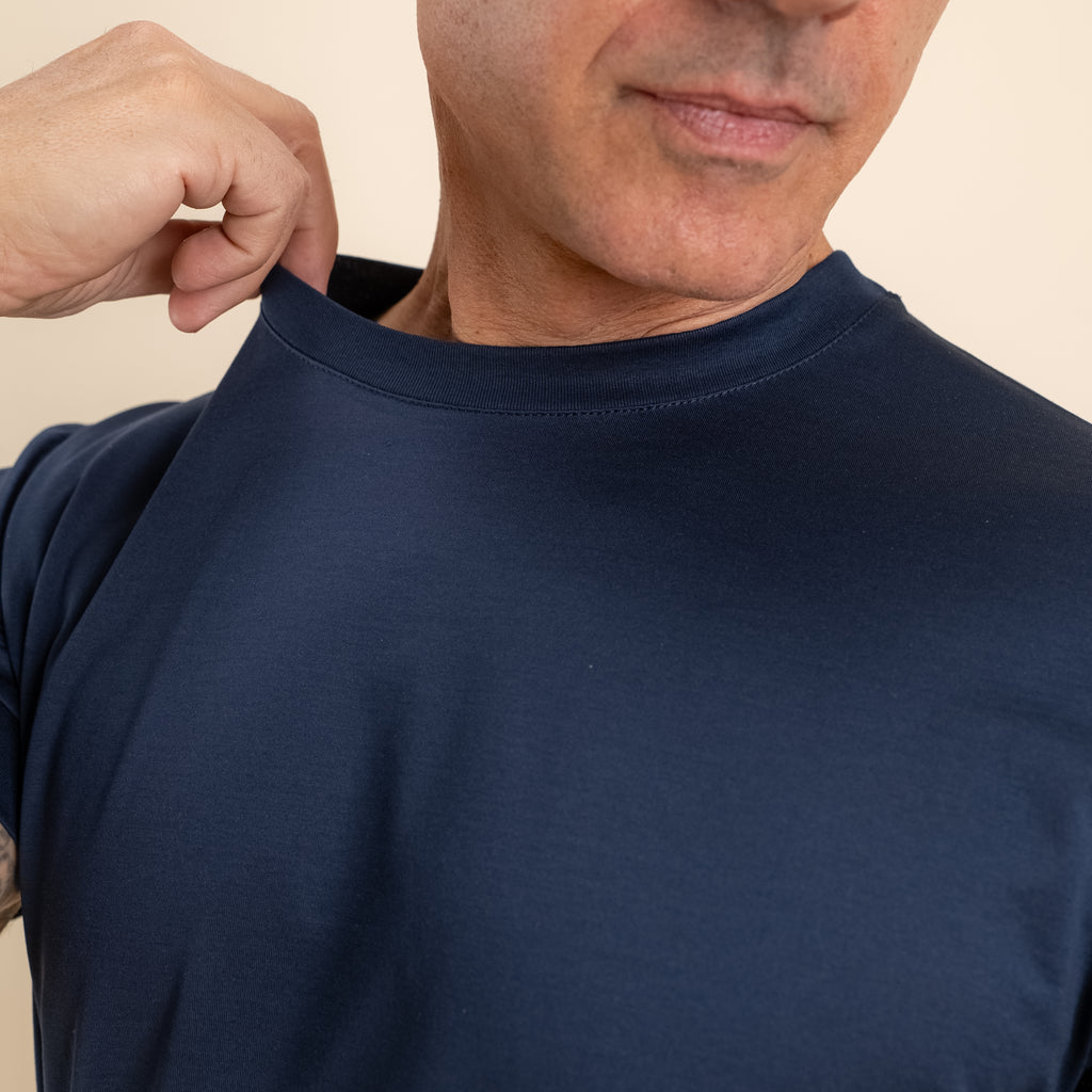 T-shirt in Filo di Scozia 2.0 con bordi a costina - Blu