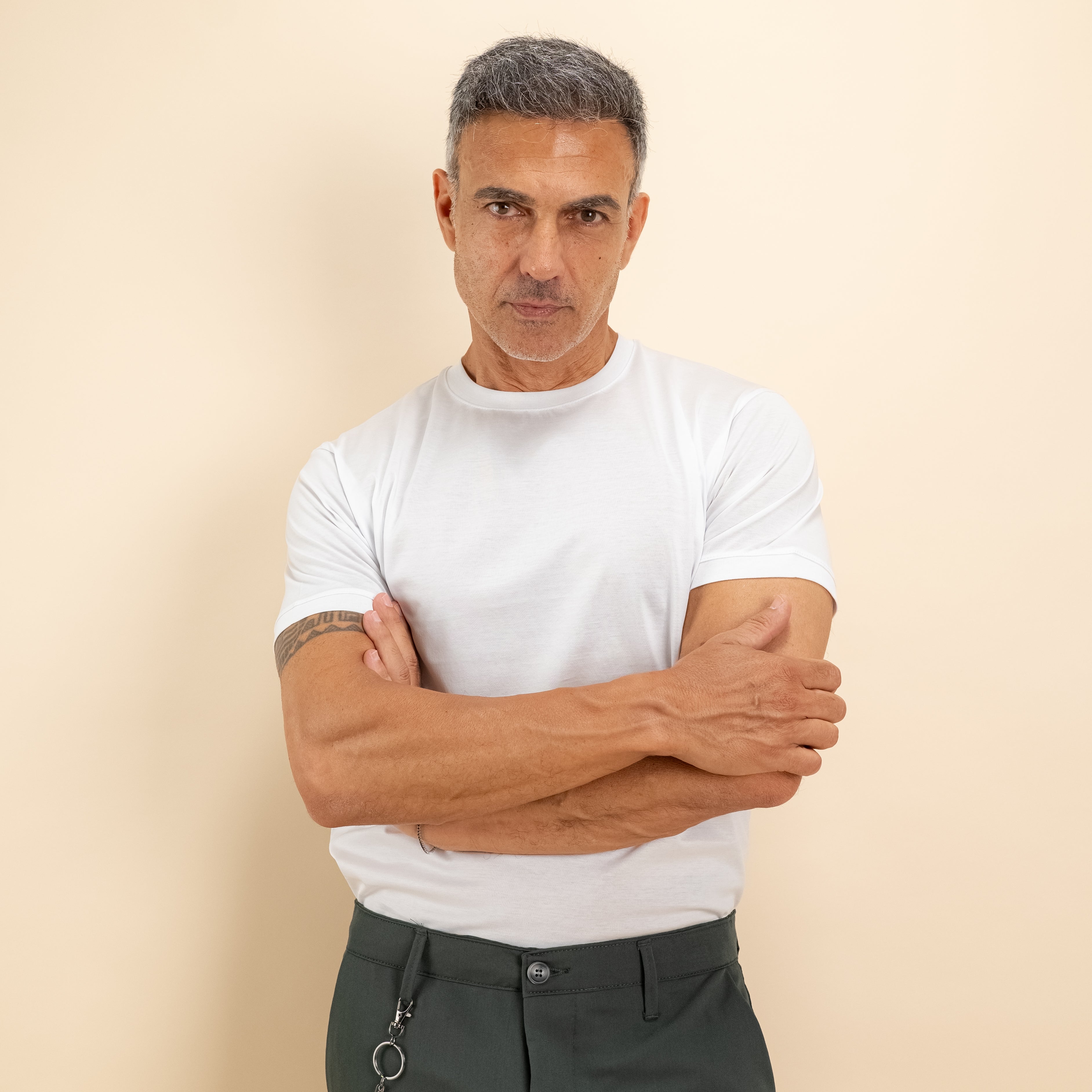 T-shirt in Filo di Scozia 2.0 con bordi a costina - Bianco