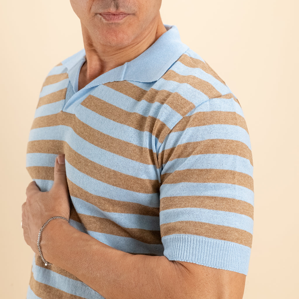 Polo in filo derby a righe - Blu