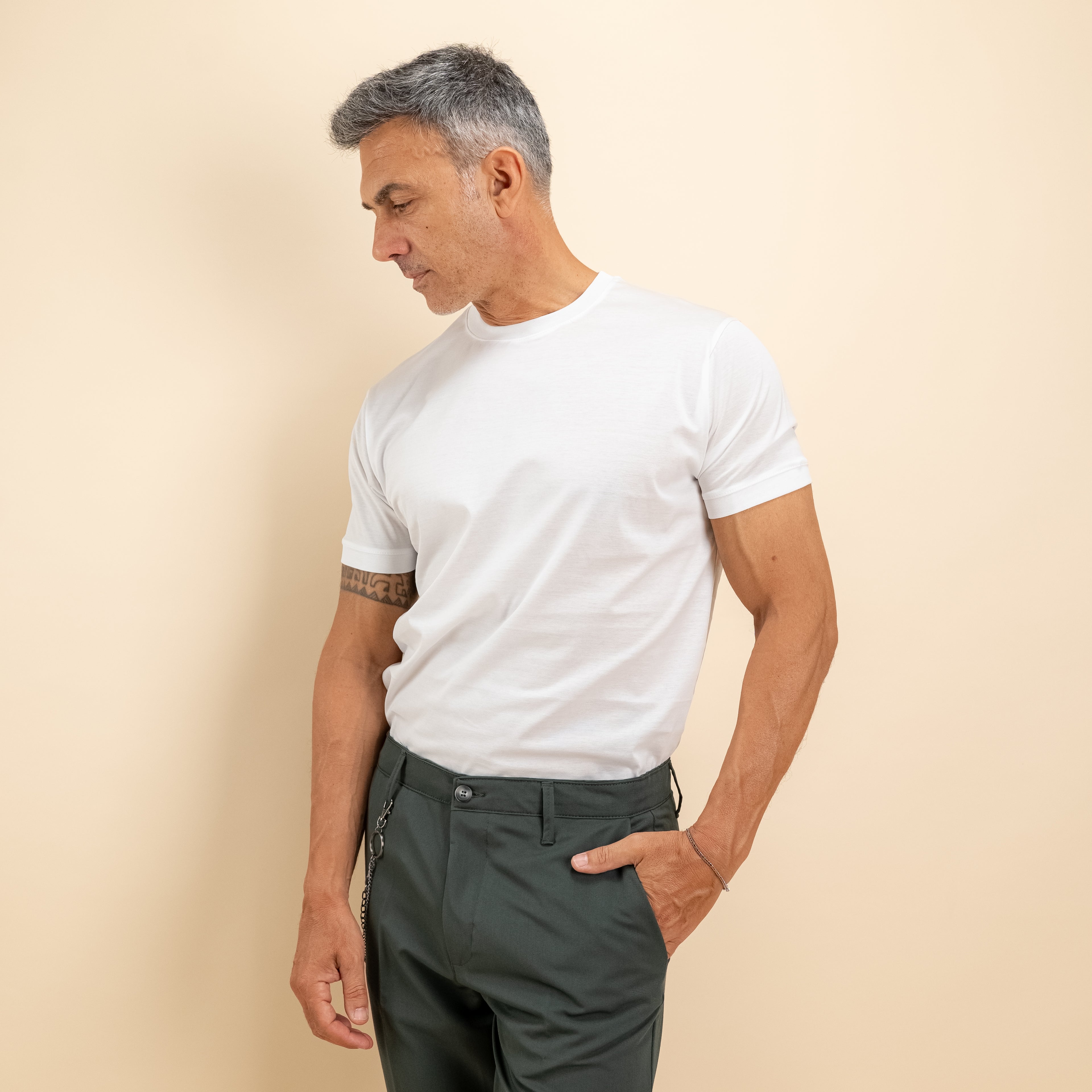T-shirt in Filo di Scozia 2.0 con bordi a costina - Bianco