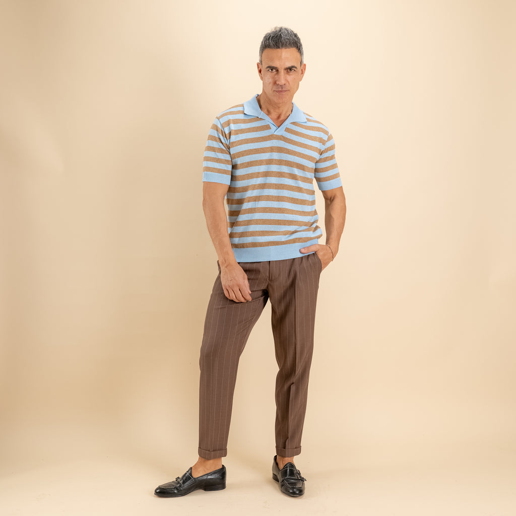 Polo in filo derby a righe - Blu