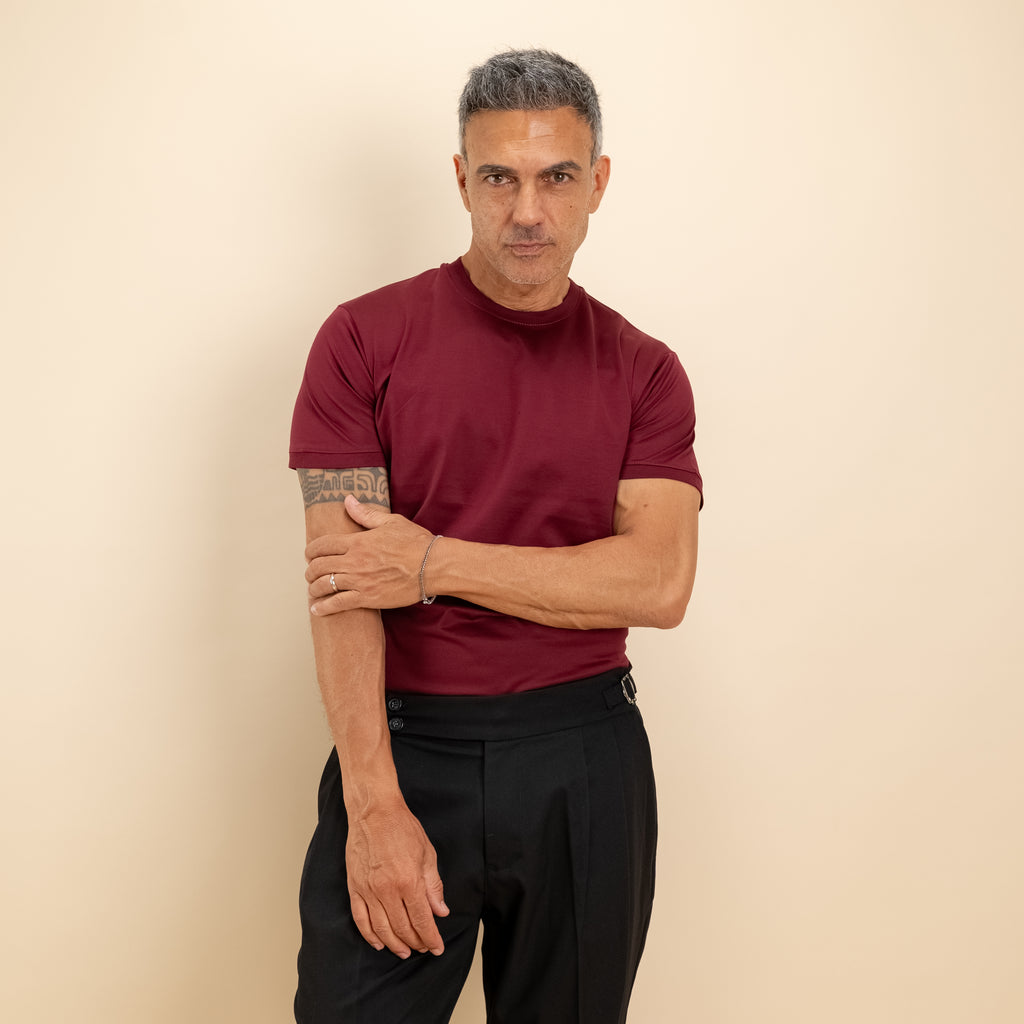 Camiseta de hilo escocés 2.0 con bordes acanalados - Burdeos