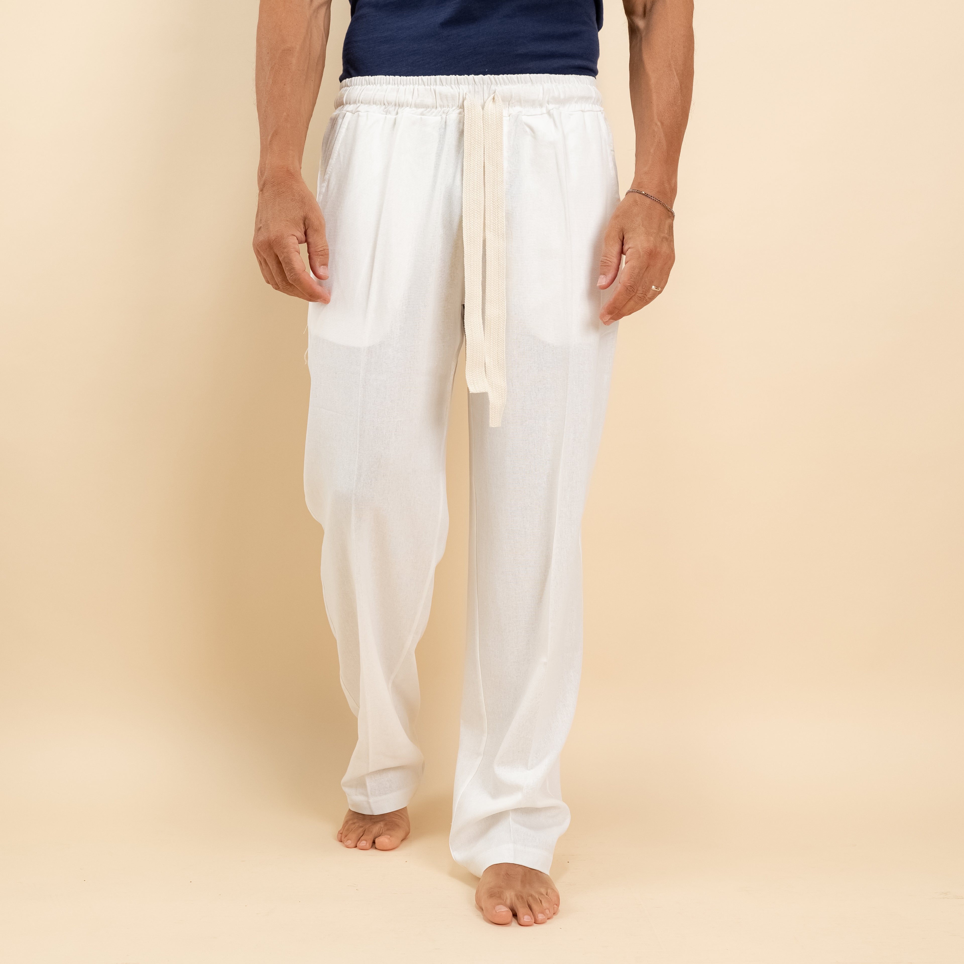 Pantalaccio in misto lino fondo largo - Bianco